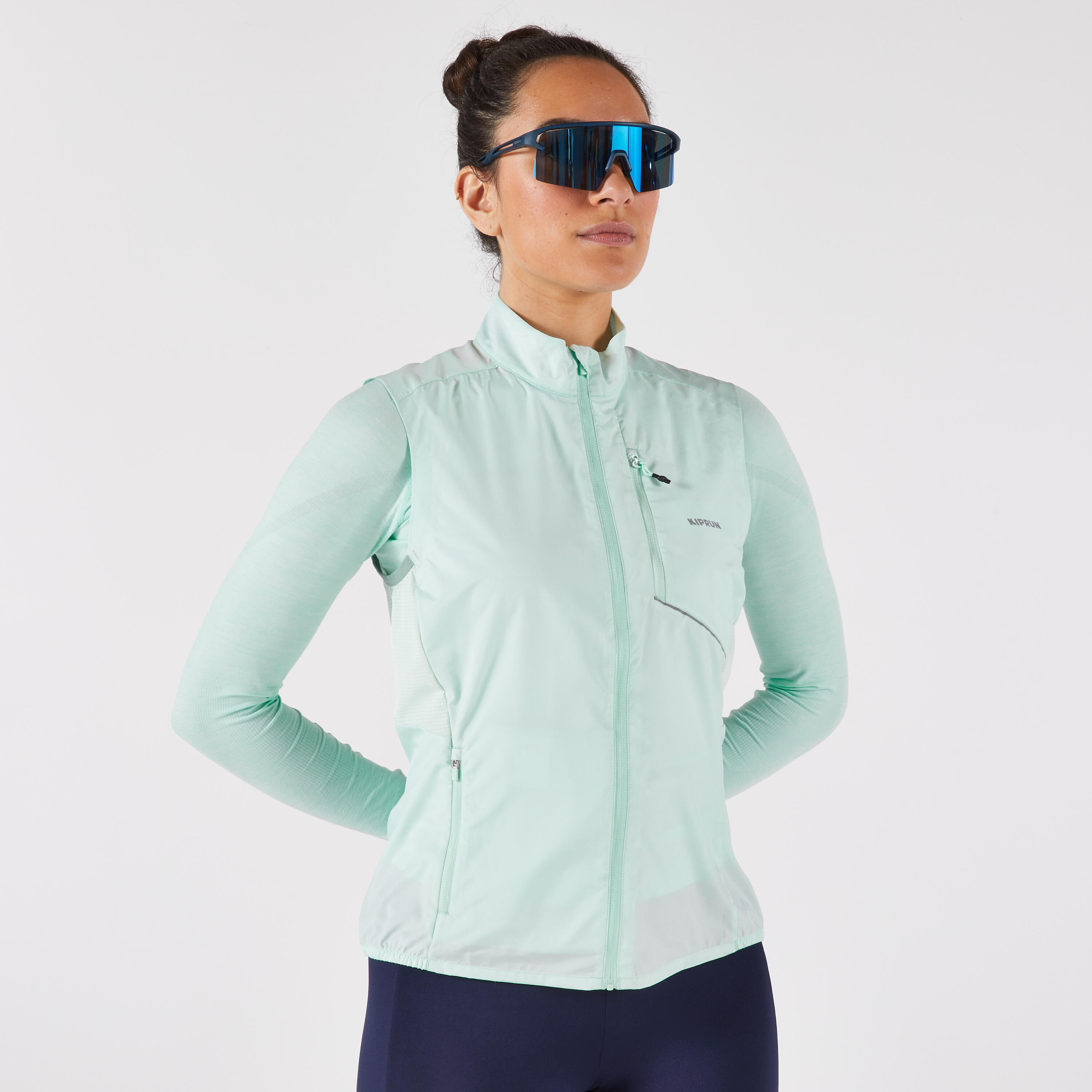 Chaleco rompevientos de running Mujer - KIPRUN Run Wind 500 verde claro  12/19