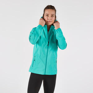 Chaqueta running impermeable mujer, Kiprun Run Rain 900 verde