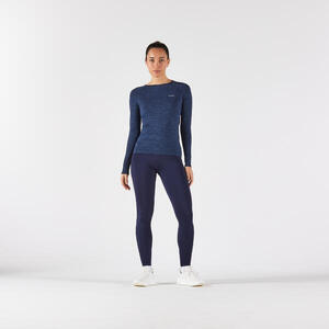 Camiseta running manga larga, sin costuras, mujer KIPRUN Run 500 azul oscuro