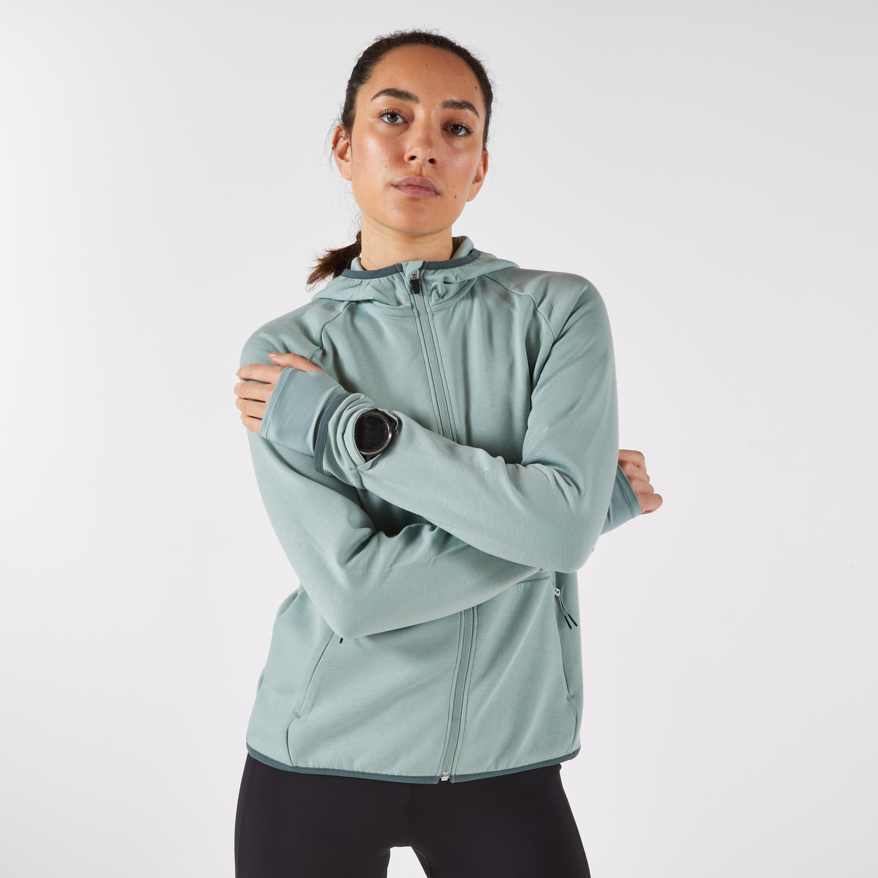 Veste chaude de running Femme, KIPRUN Run 500 Warm Vert givré 6/9