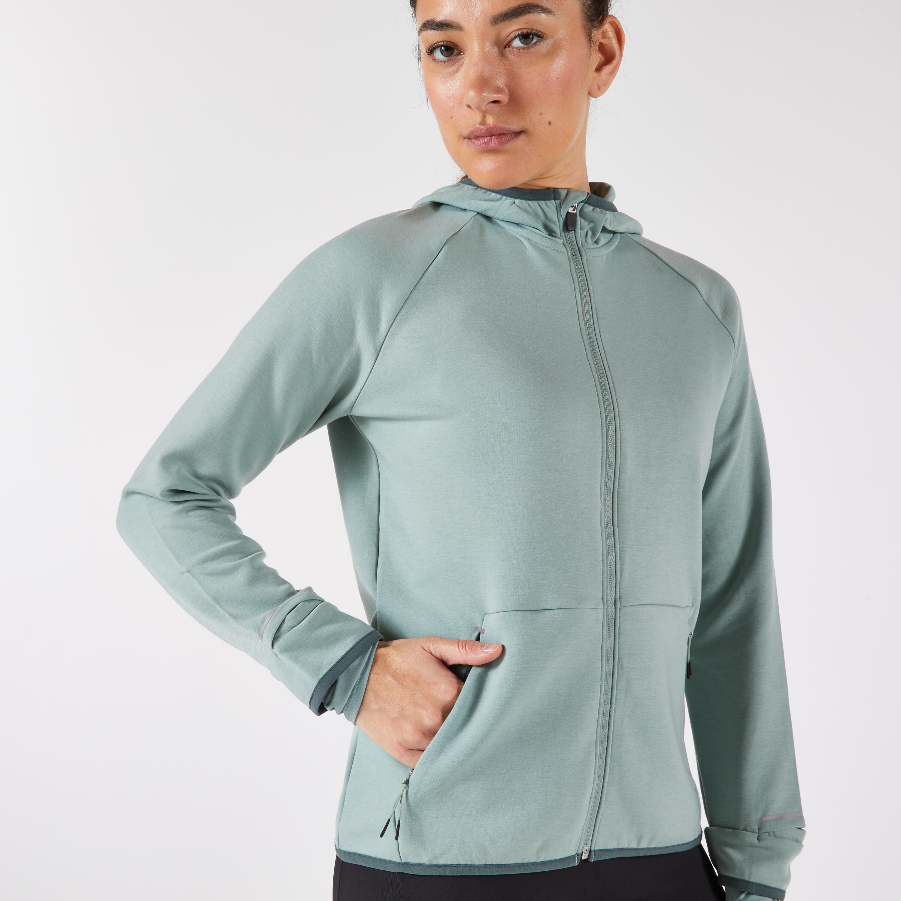 Veste chaude de running Femme, KIPRUN Run 500 Warm Vert givré 4/9