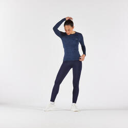 Legging chaud de running Femme, KIPRUN Run 500 Warm Bleu abysse