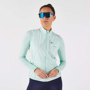 Chaleco cortaviento de running Mujer - KIPRUN Run Wind 500 verde claro