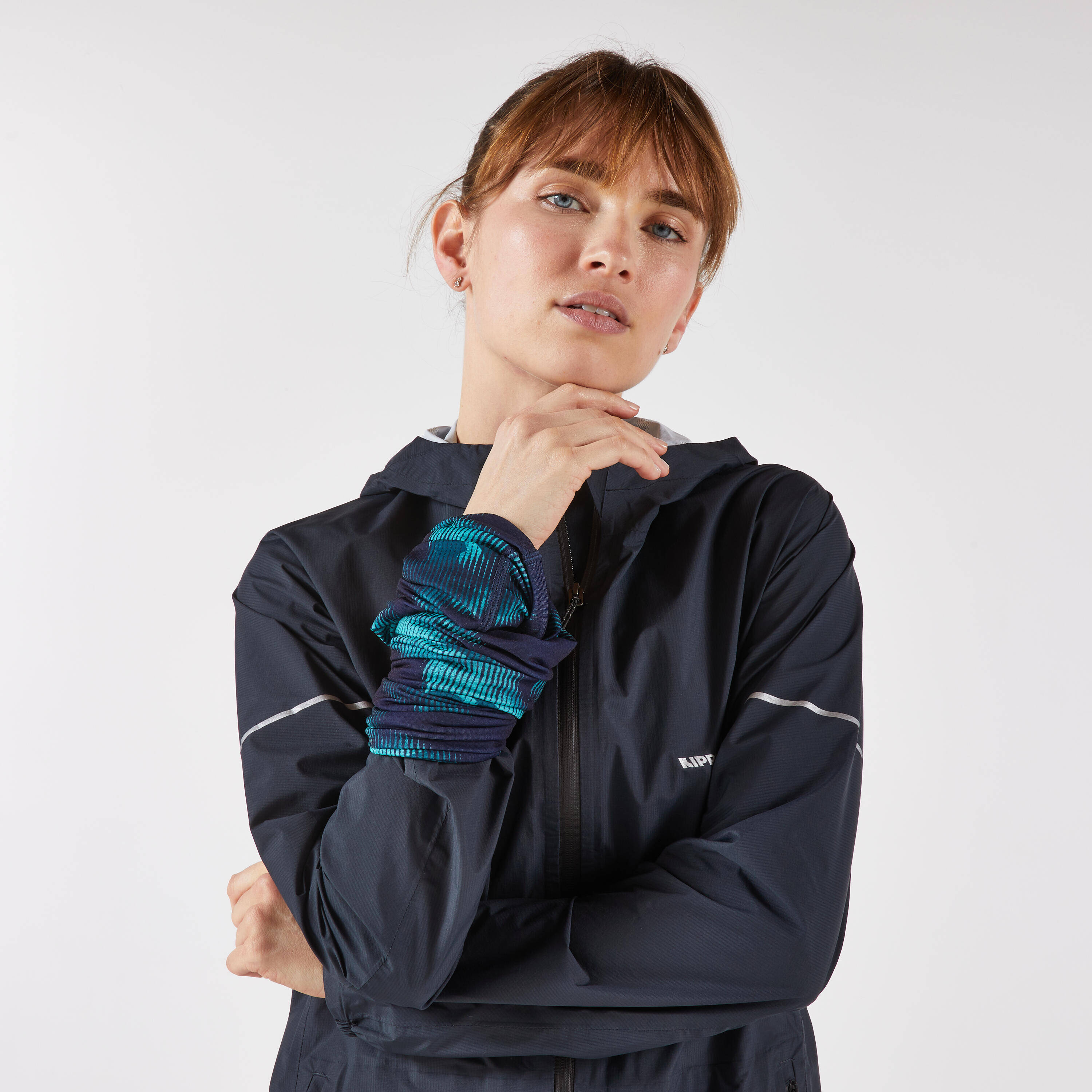 Kiprun Warm+V2 Adult Running Neck Warmer - Blue and Green Graphics -  5