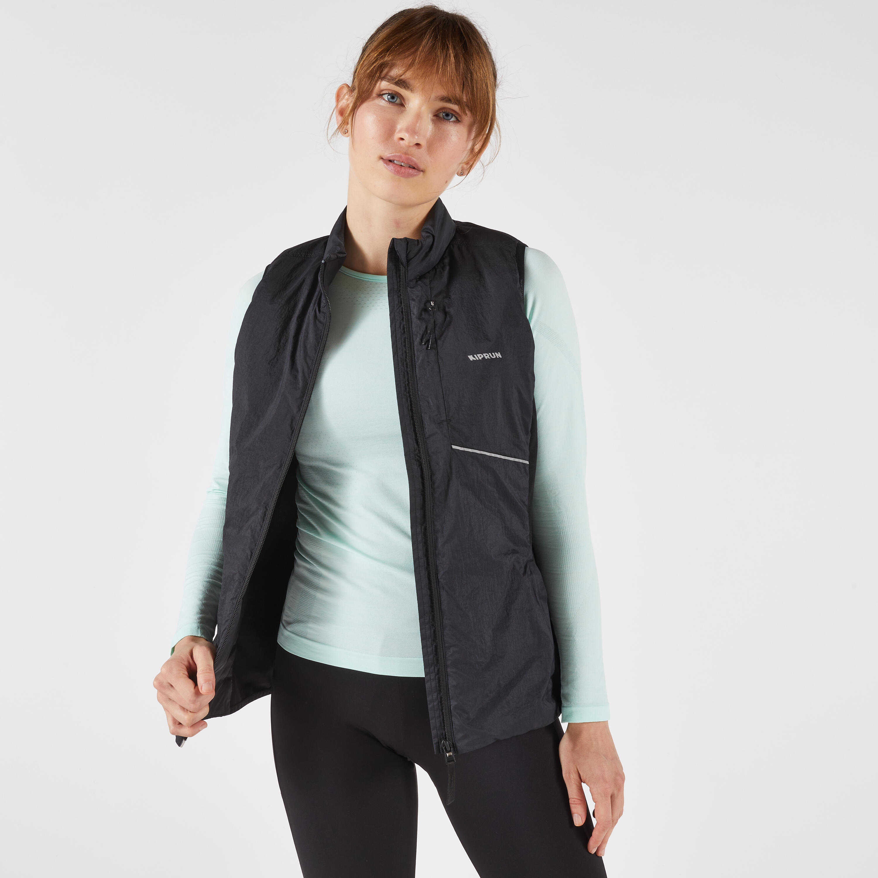 Veste sans manches de course chaude femme, Run 500 7/12
