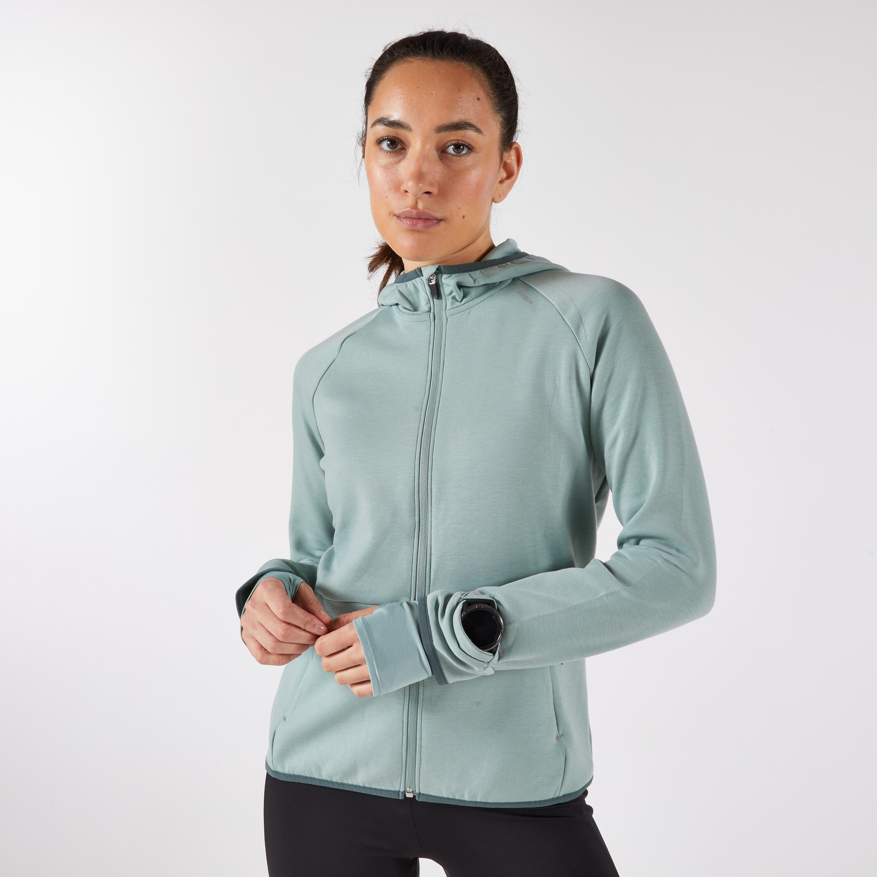 Veste chaude de running Femme, KIPRUN Run 500 Warm Vert givré 8/9