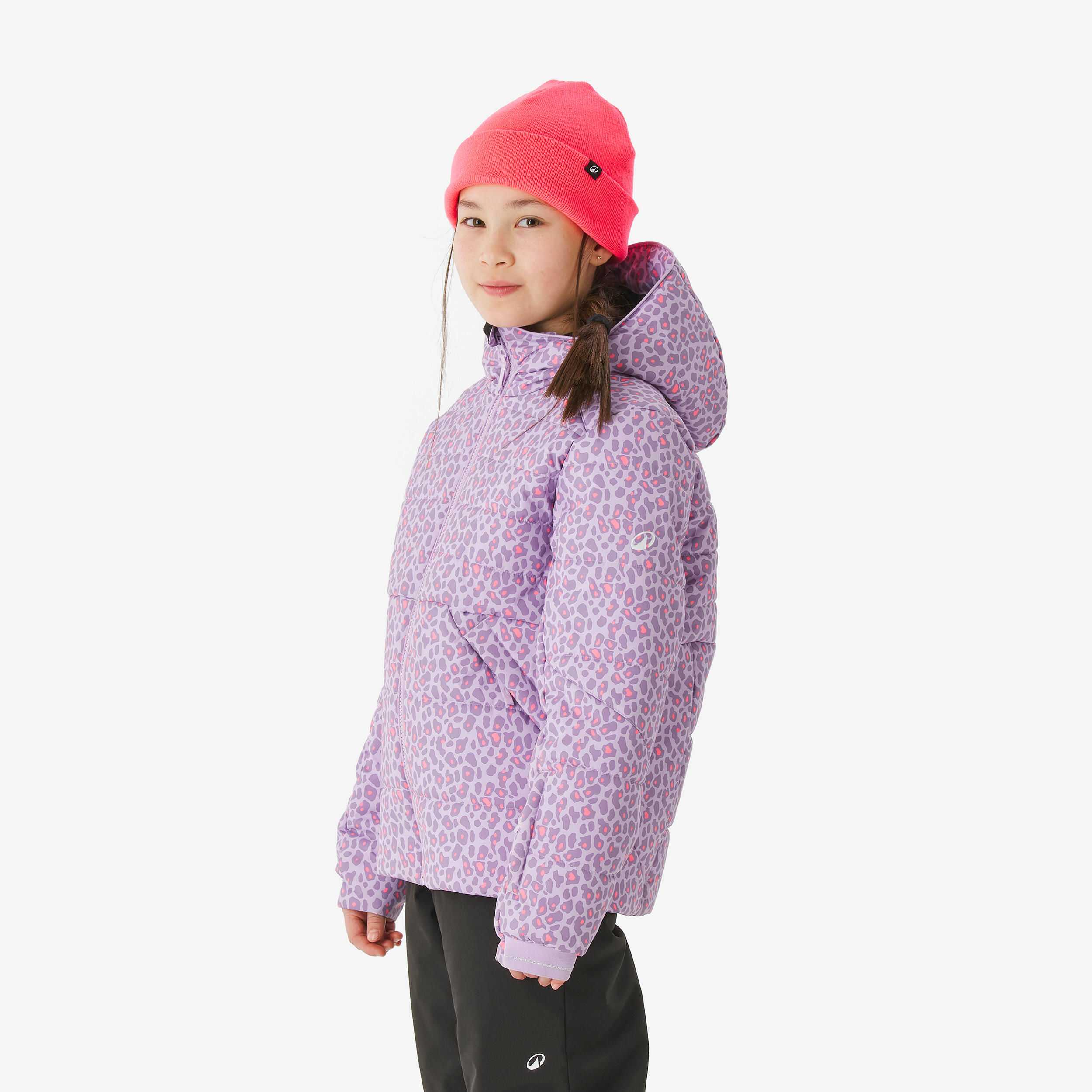 Casaco acolchoado de ski quente criança 6-14 anos, 100 WARM estampado, malva 5/10