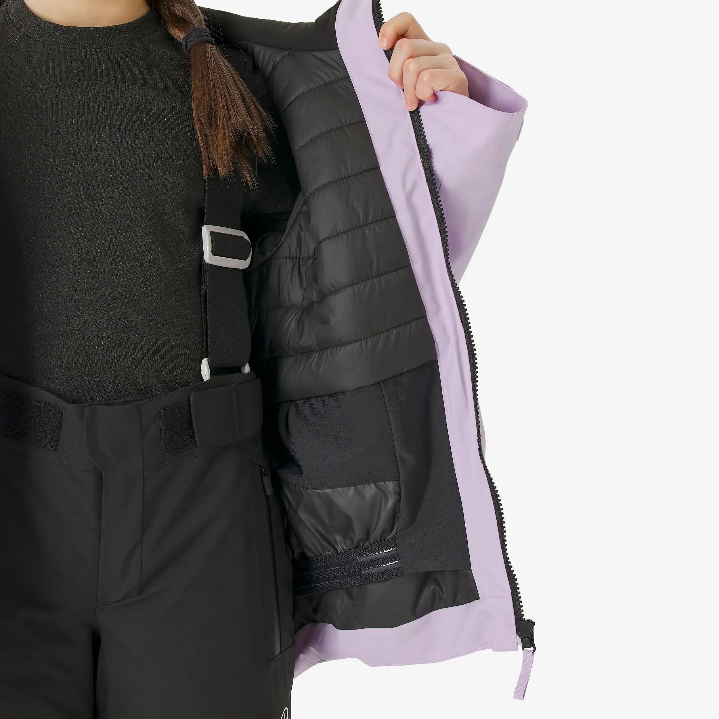 Kids’ warm and waterproof ski jacket 500, 6-14 years - Lilac -  5