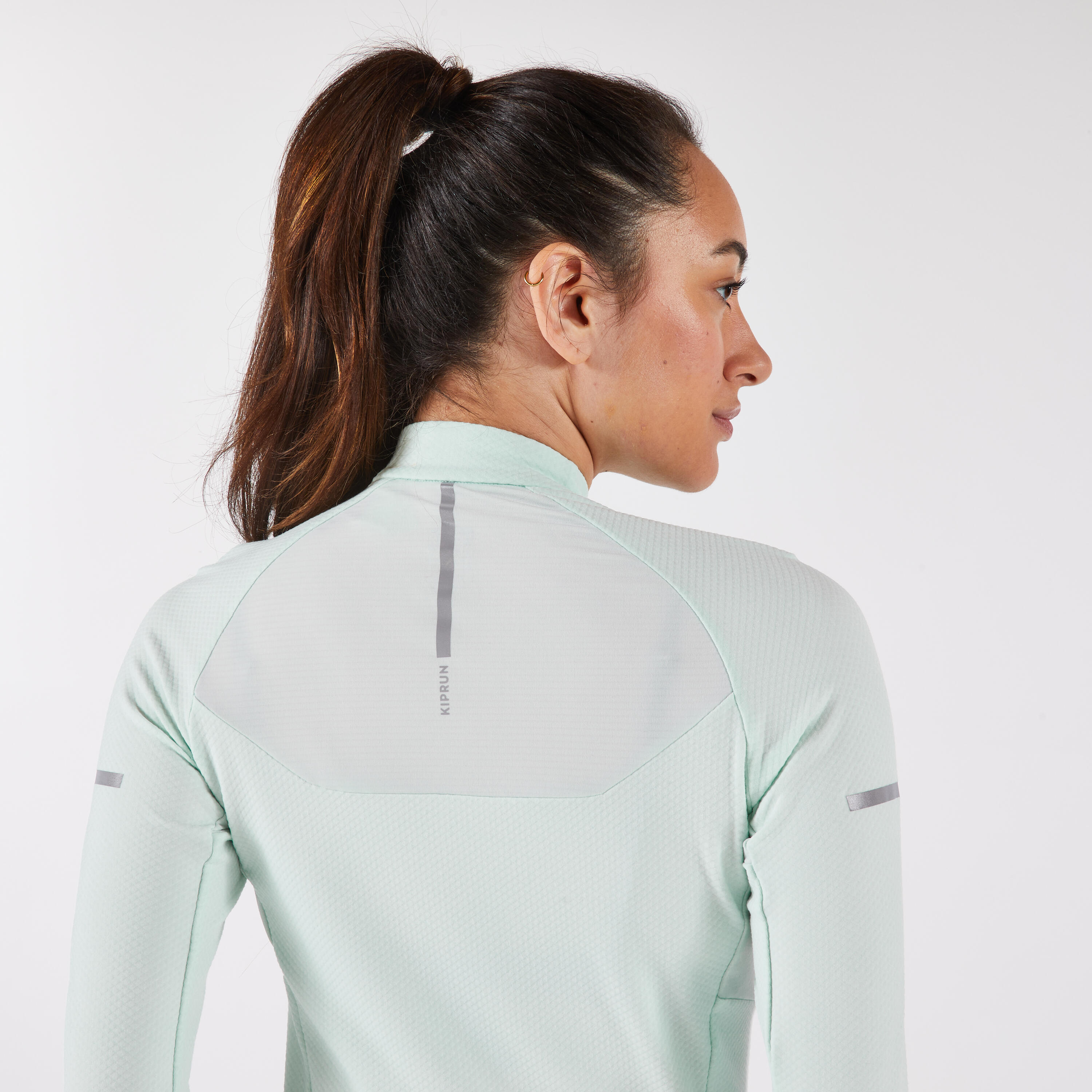 Women's Long-Sleeved Running Shirt 1/2 Zip, Run 500 Warm Green - KIPRUN