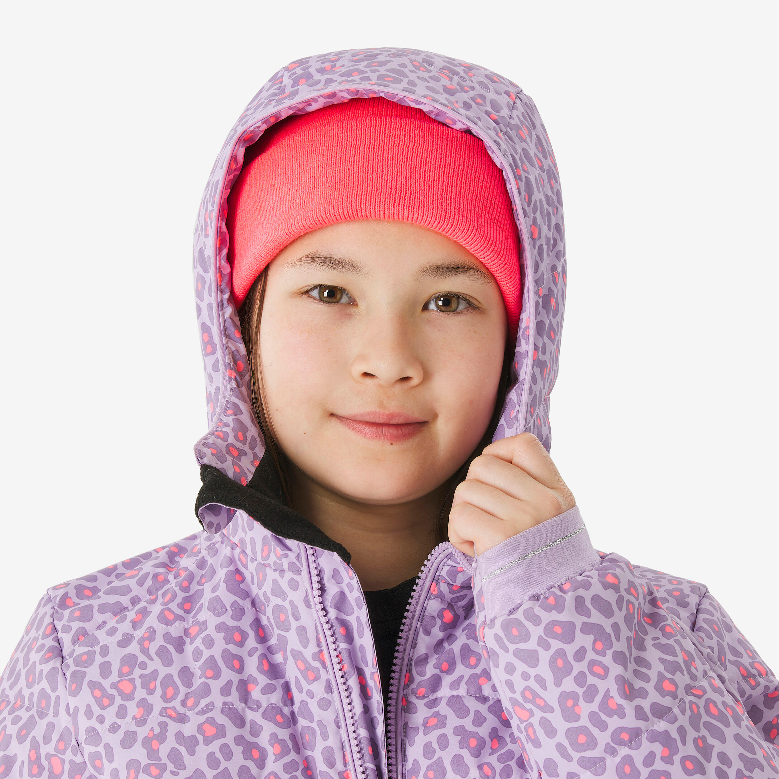 Casaco acolchoado de ski quente criança 6-14 anos, 100 WARM estampado, malva 9/10