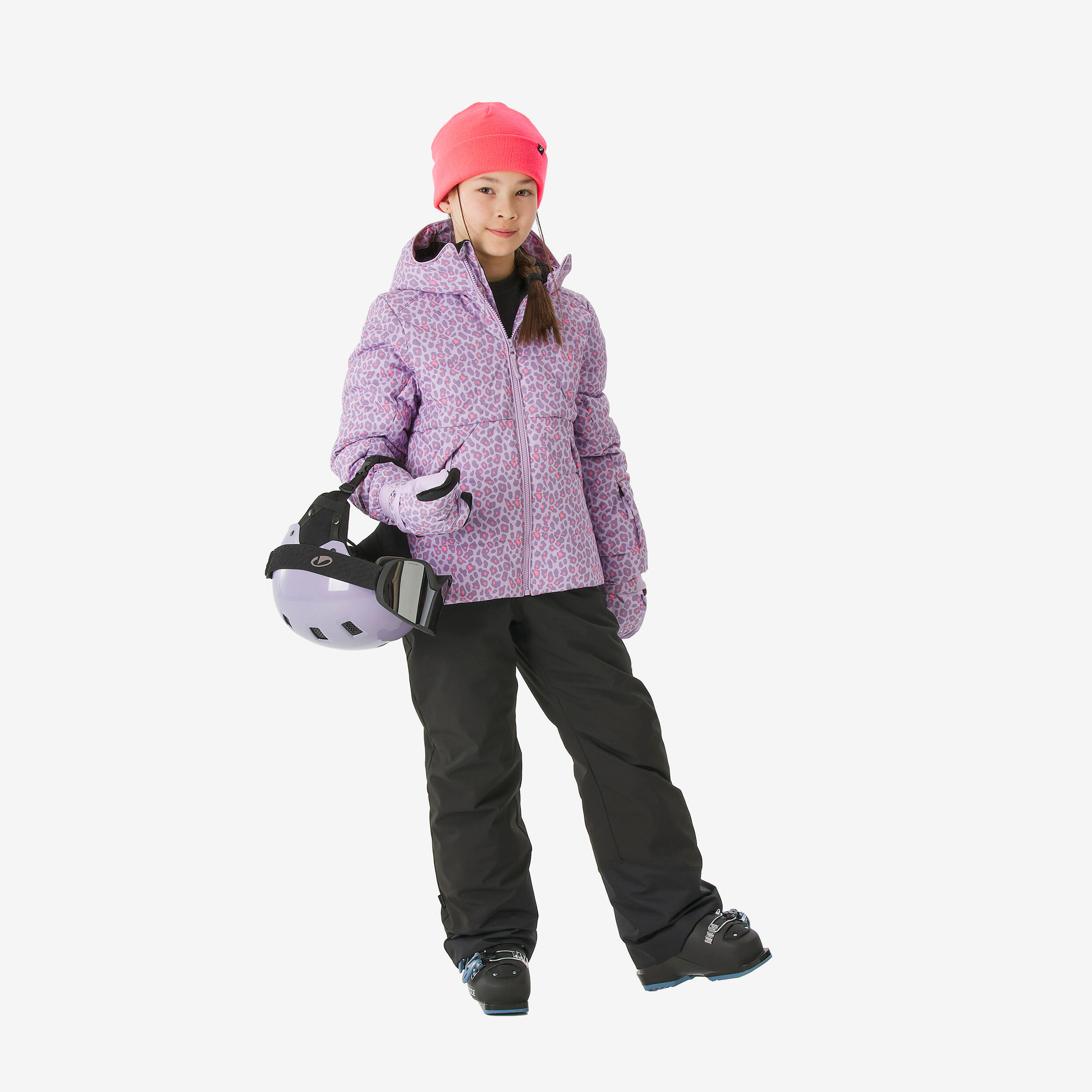 Casaco acolchoado de ski quente criança 6-14 anos, 100 WARM estampado, malva 2/10