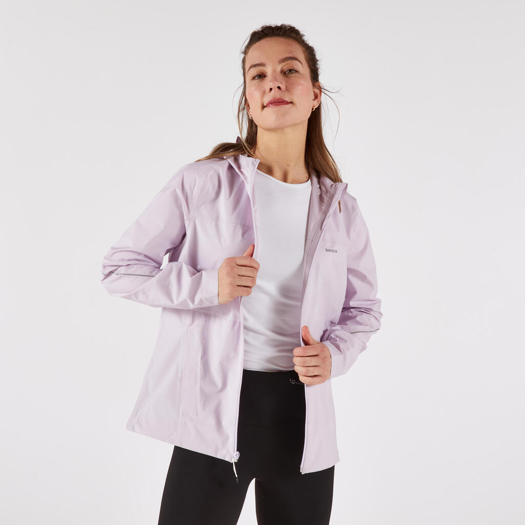 Women's waterproof, breathable trail running jacket, KIPRUN Run 500 Lilac purple