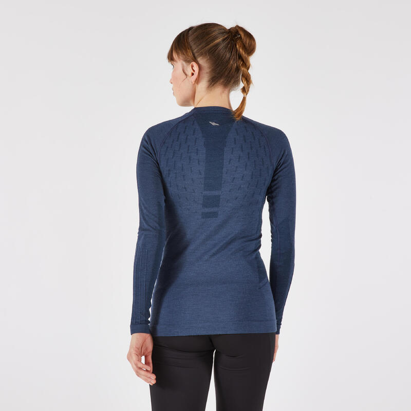 Bluză din lână merino KIPRUN Run 900 Bleumarin damă