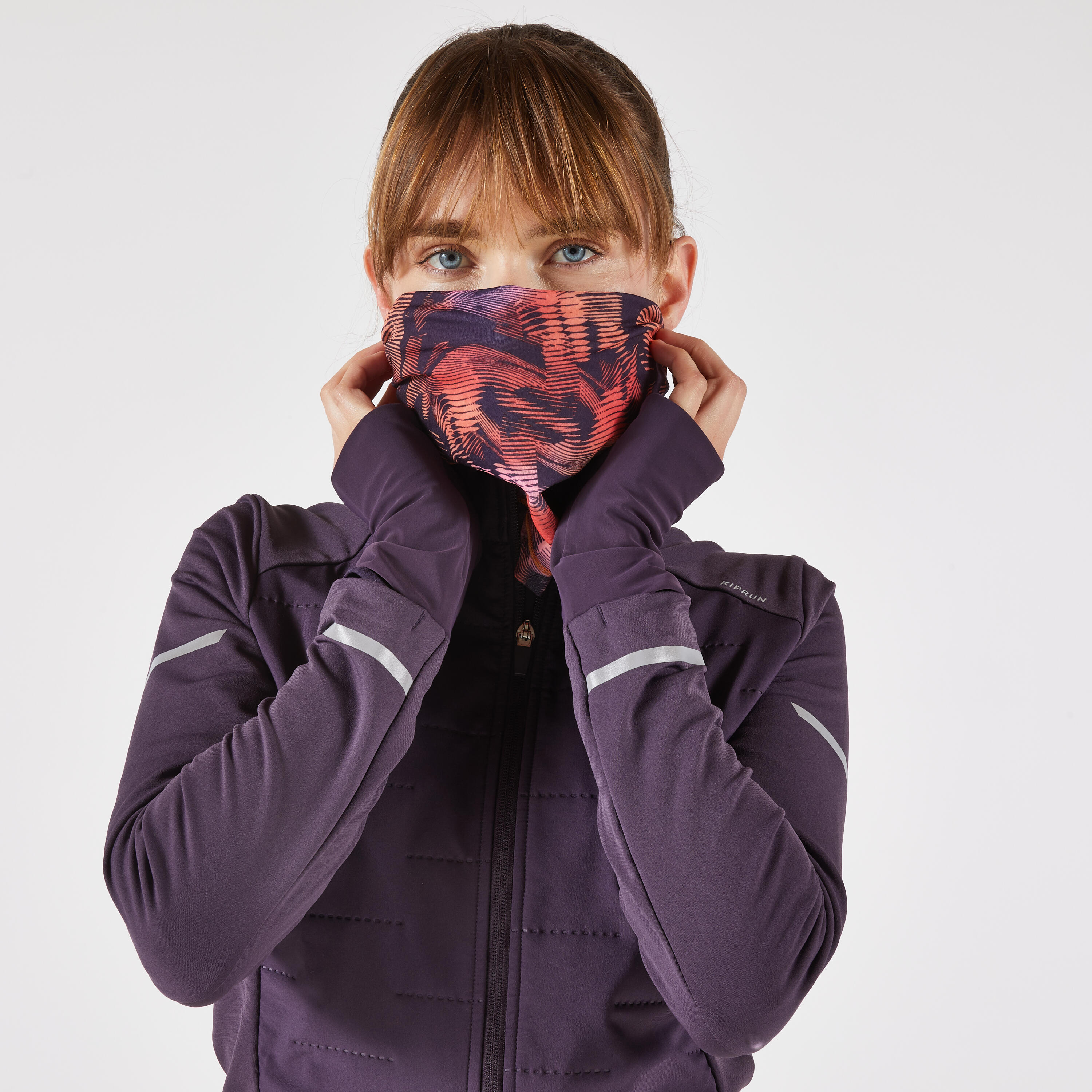 Kiprun Warm+V2 Adult Running Neck Warmer - Orange and Pink Graphics