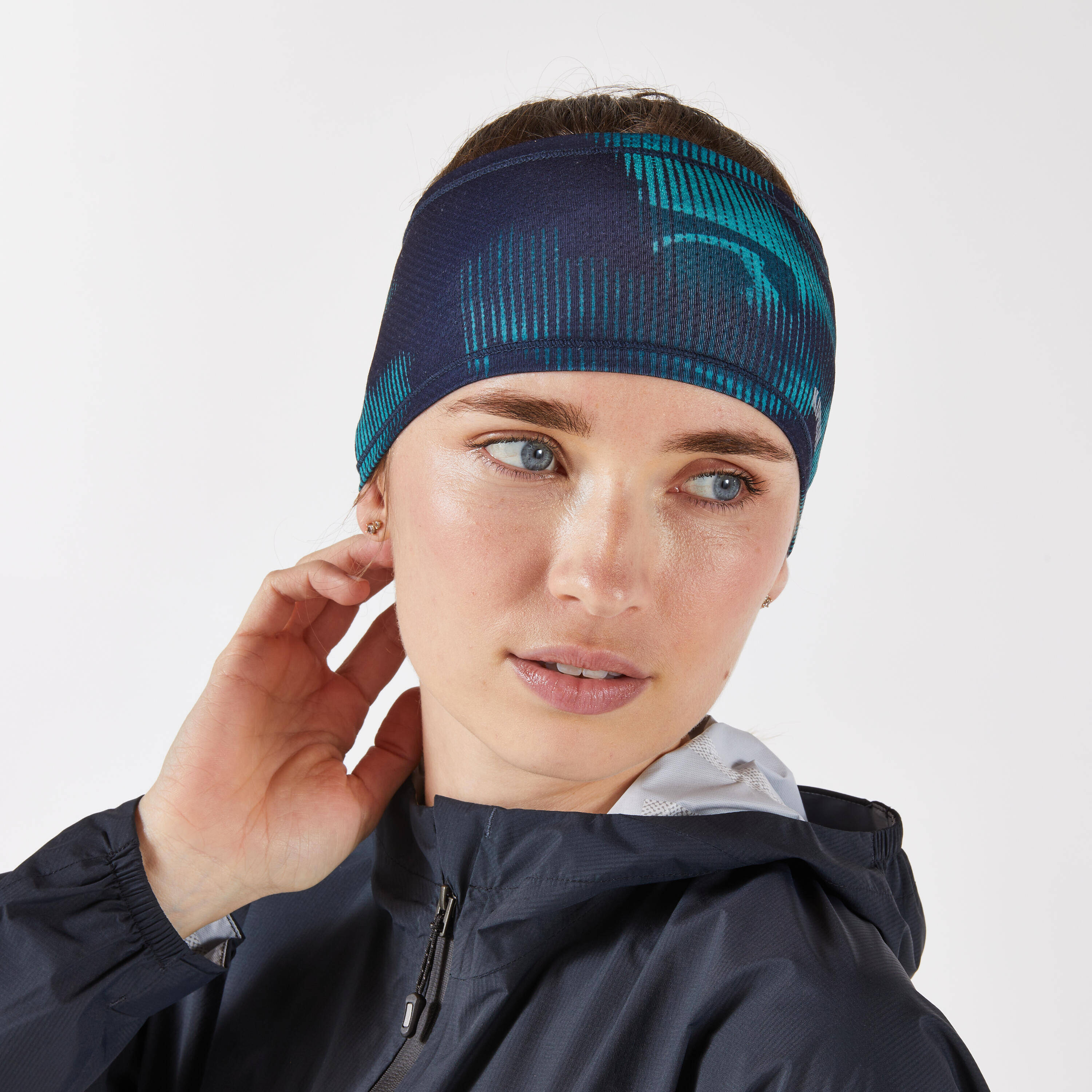 Kiprun Warm+ V2 Adult Warm Running Headband - Blue and Green Graphics -  4