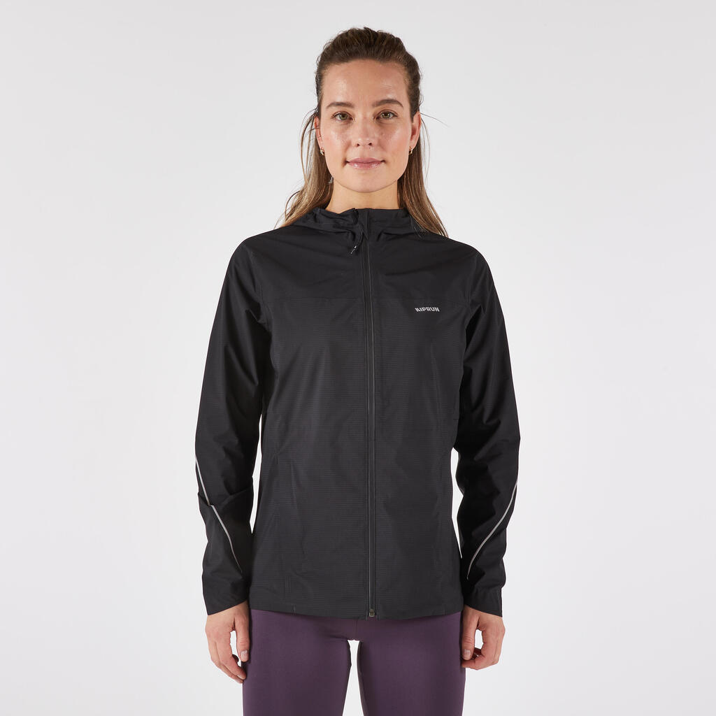 Women's waterproof, breathable trail running jacket, KIPRUN Run 500 black