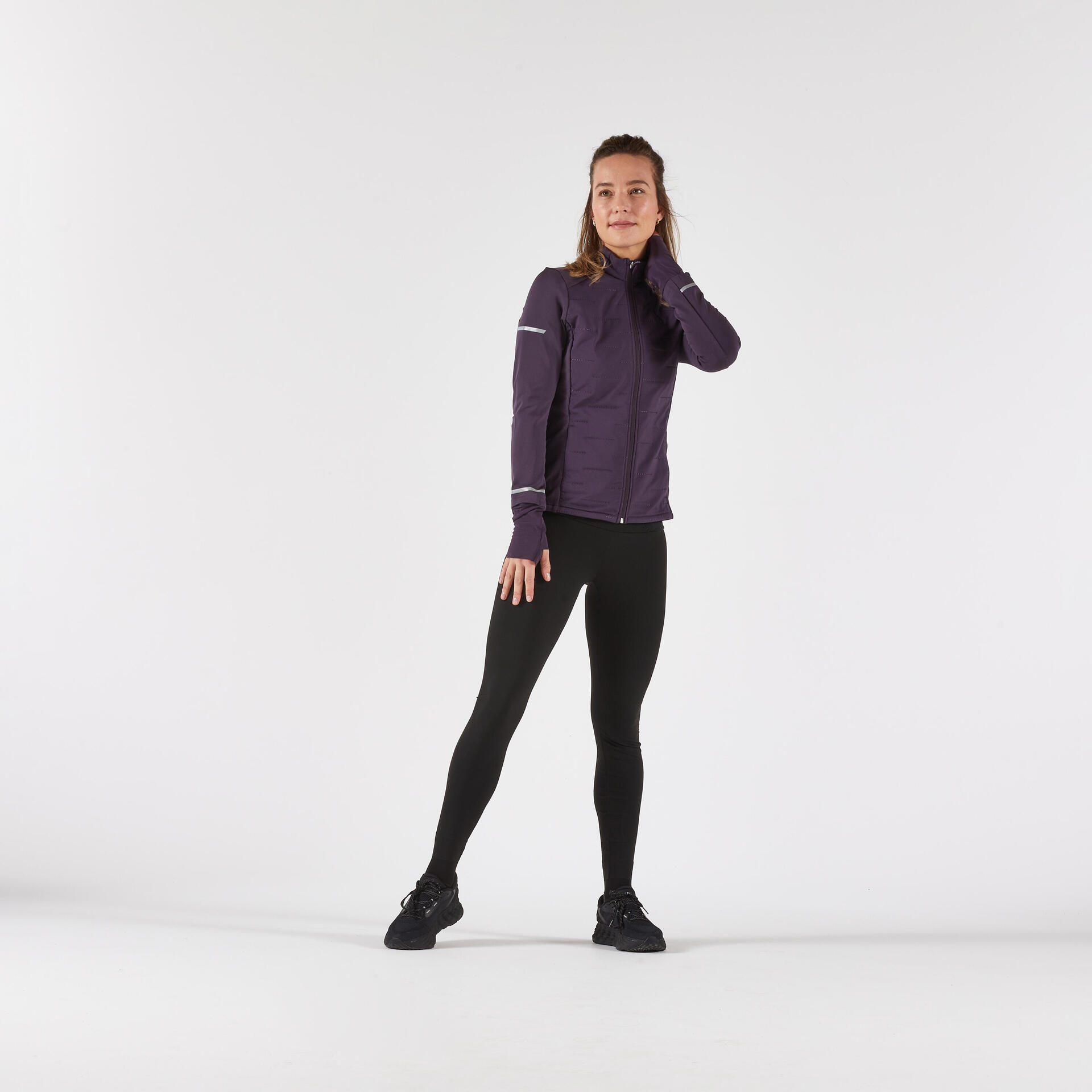 Women's Breathable Running Jacket With Built-In Thumb Loops - Dark Purple