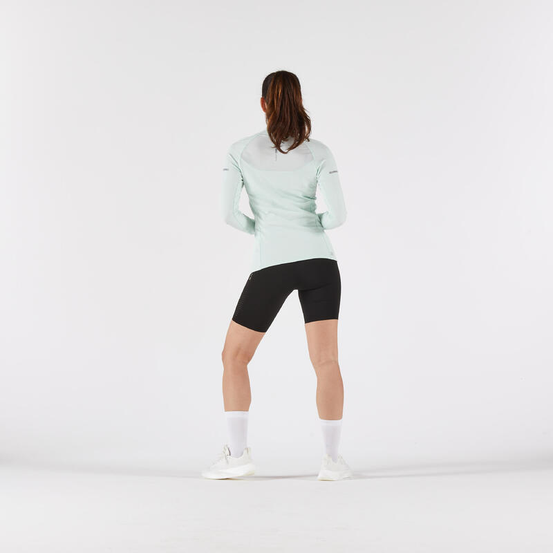 Bluză cu fermoar scurt cu mâneci lungi- KIPRUN Run 500 Warm Verde Damă