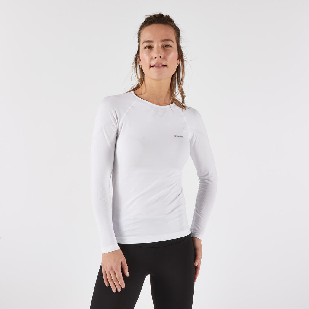 Γυναικείο Μακρυμάνικο T-Shirt χωρίς ραφές για Τρέξιμο Kiprun Run 500 - Λευκό