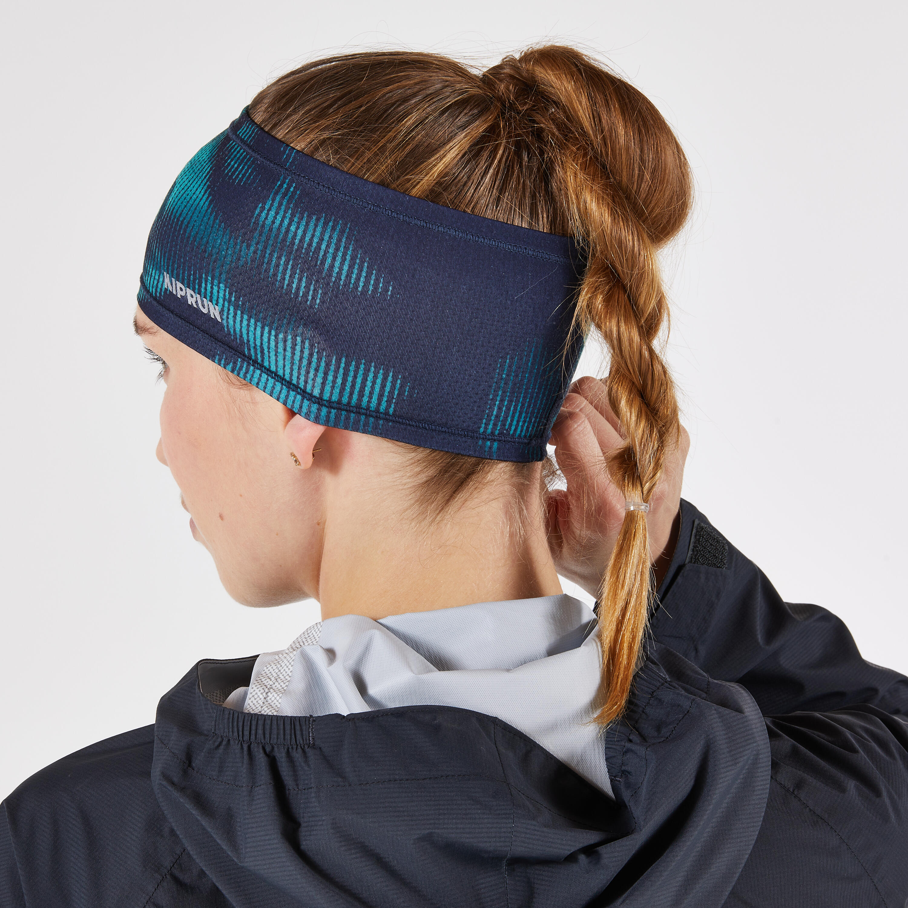 Kiprun Warm+ V2 Adult Warm Running Headband - Blue and Green Graphics