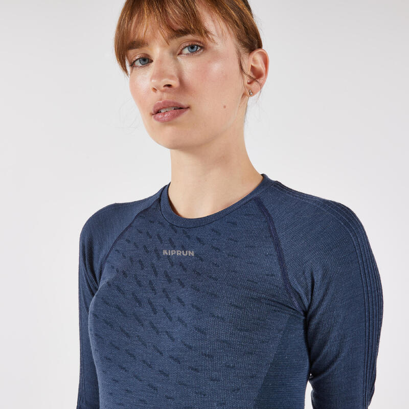 Bluză din lână merino KIPRUN Run 900 Bleumarin damă