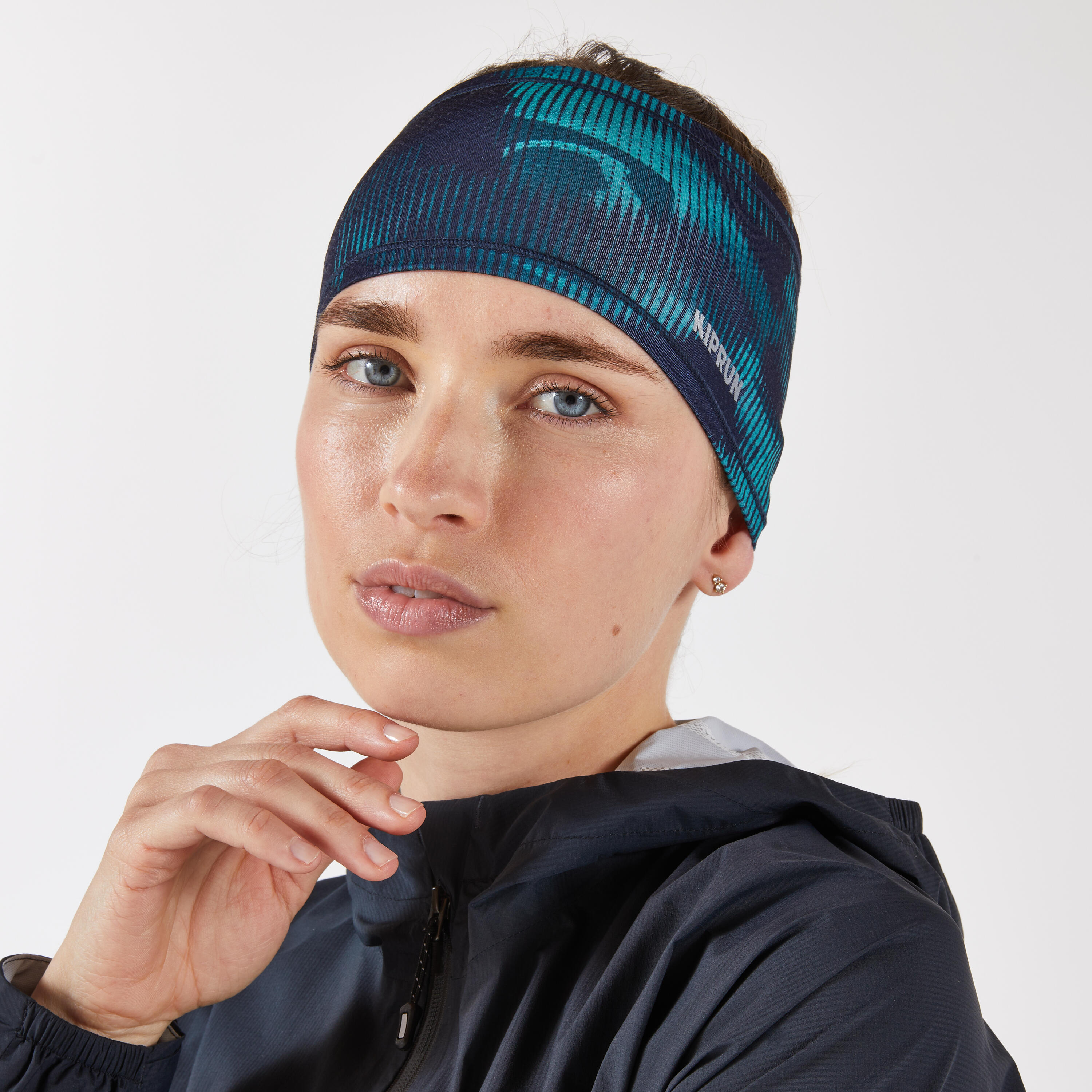 Kiprun Warm+ V2 Adult Warm Running Headband - Blue and Green Graphics