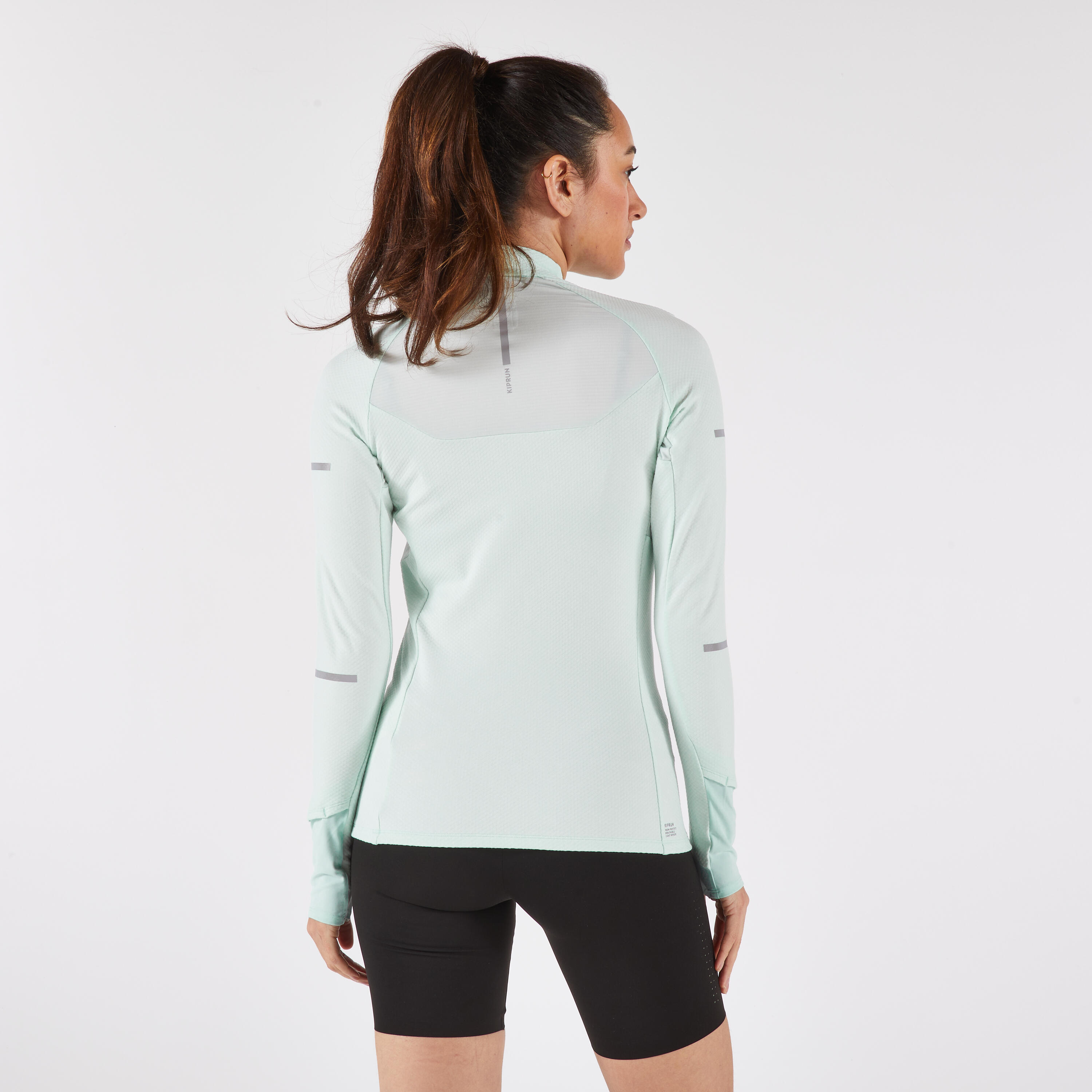 Women's Long-Sleeved Running Shirt 1/2 Zip, Run 500 Warm Green - KIPRUN
