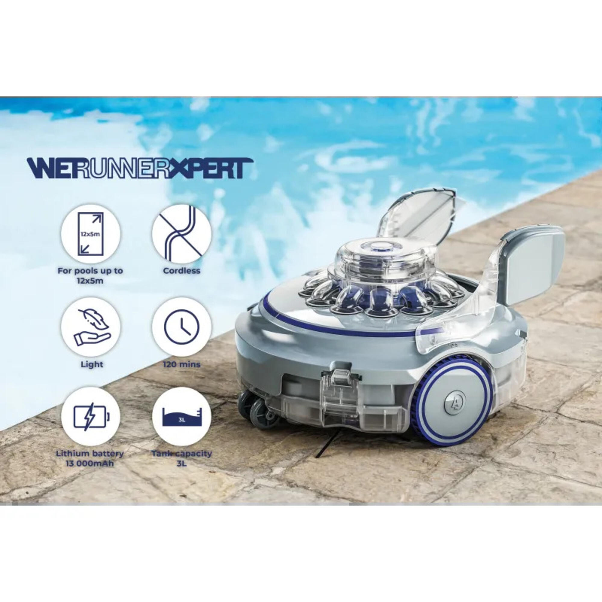 Robot limpiafondos WetRunner GRE: batería recargable, piscinas hasta 12x5m 4/4