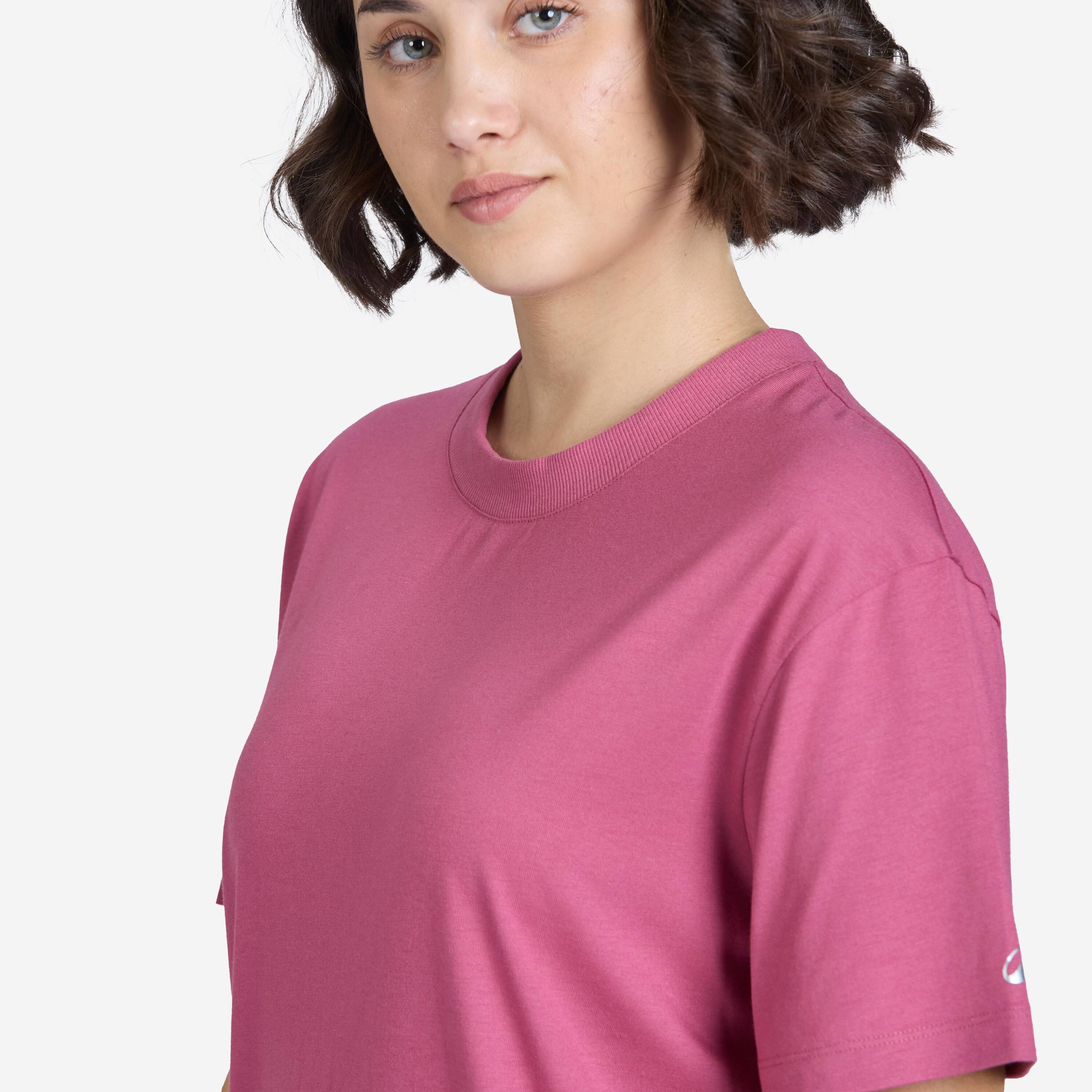 Women Crew Neck Wide Plain T-Shirt Oversize 520 - Ash Pink -  3