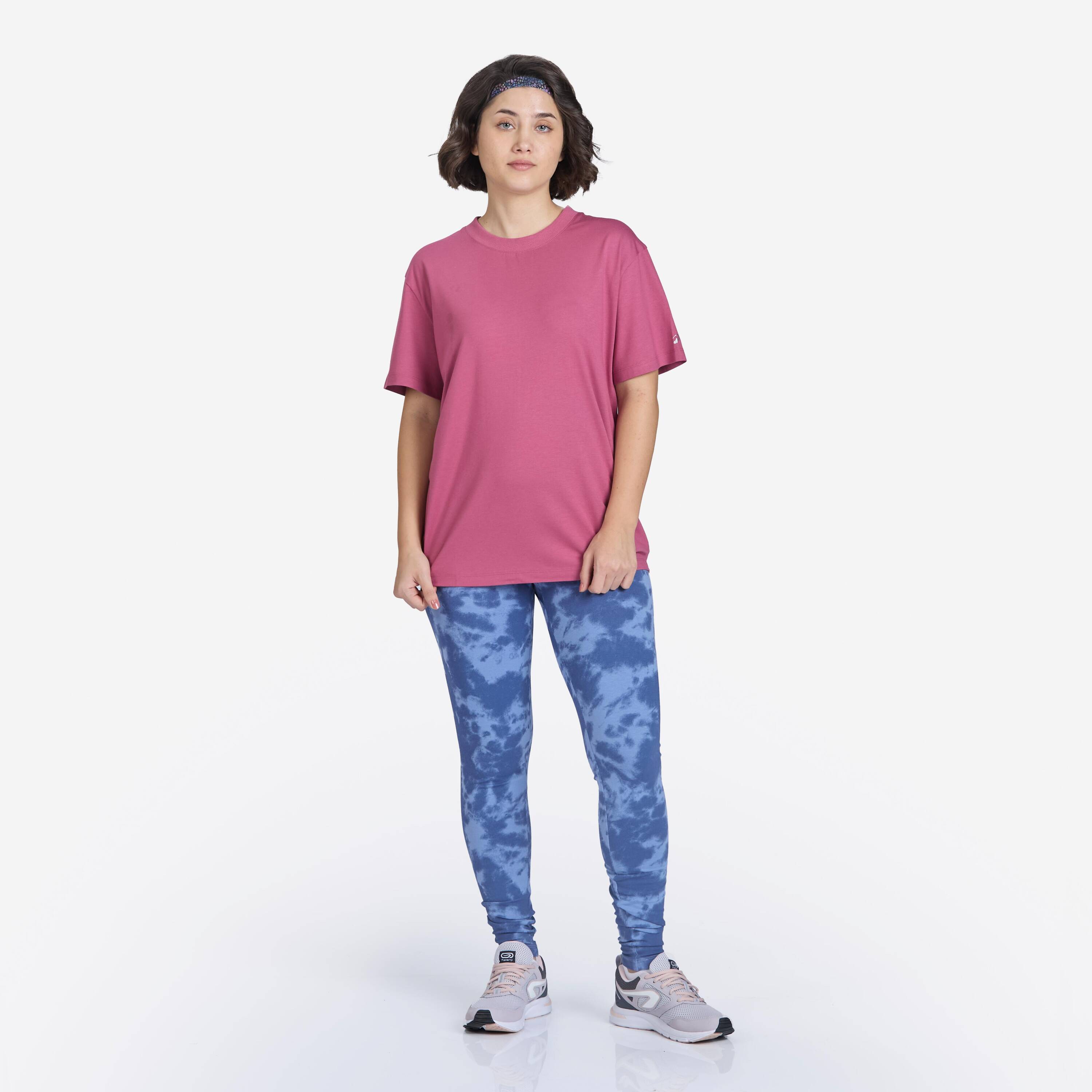 Women Crew Neck Wide Plain T-Shirt Oversize 520 - Ash Pink -  1