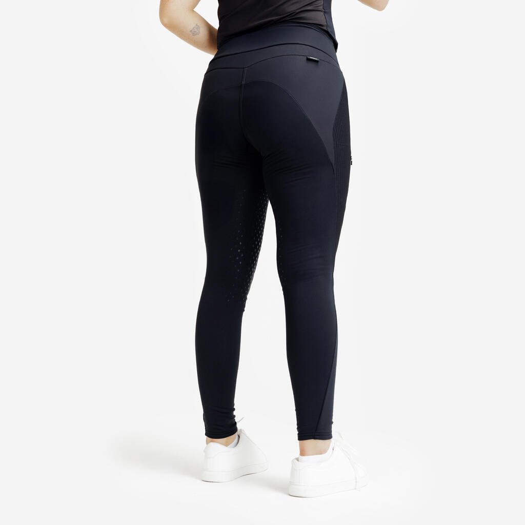 Winter-Reitleggings 500 Silikonbesatz Damen schwarz