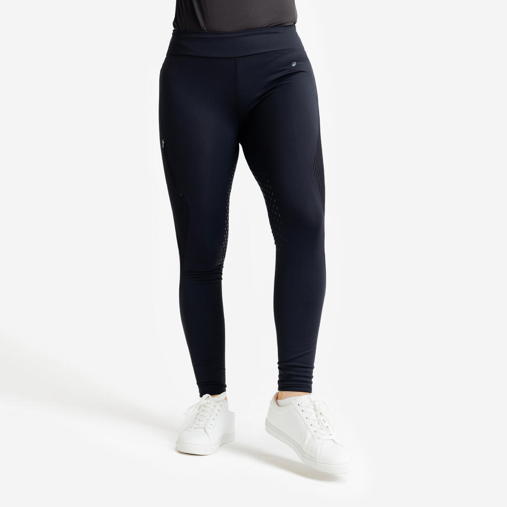 Winter-Reitleggings 500 Silikonbesatz Damen schwarz