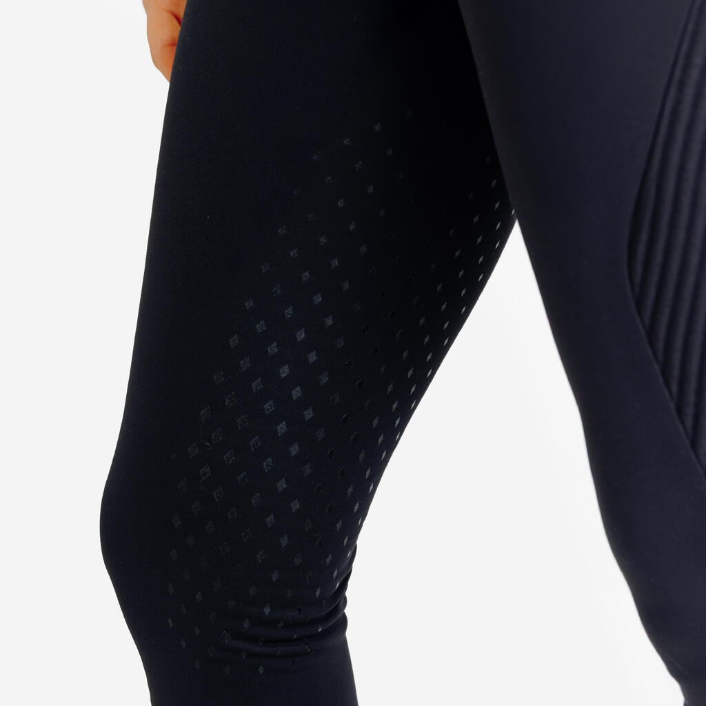 Winter-Reitleggings 500 Silikonbesatz Damen schwarz