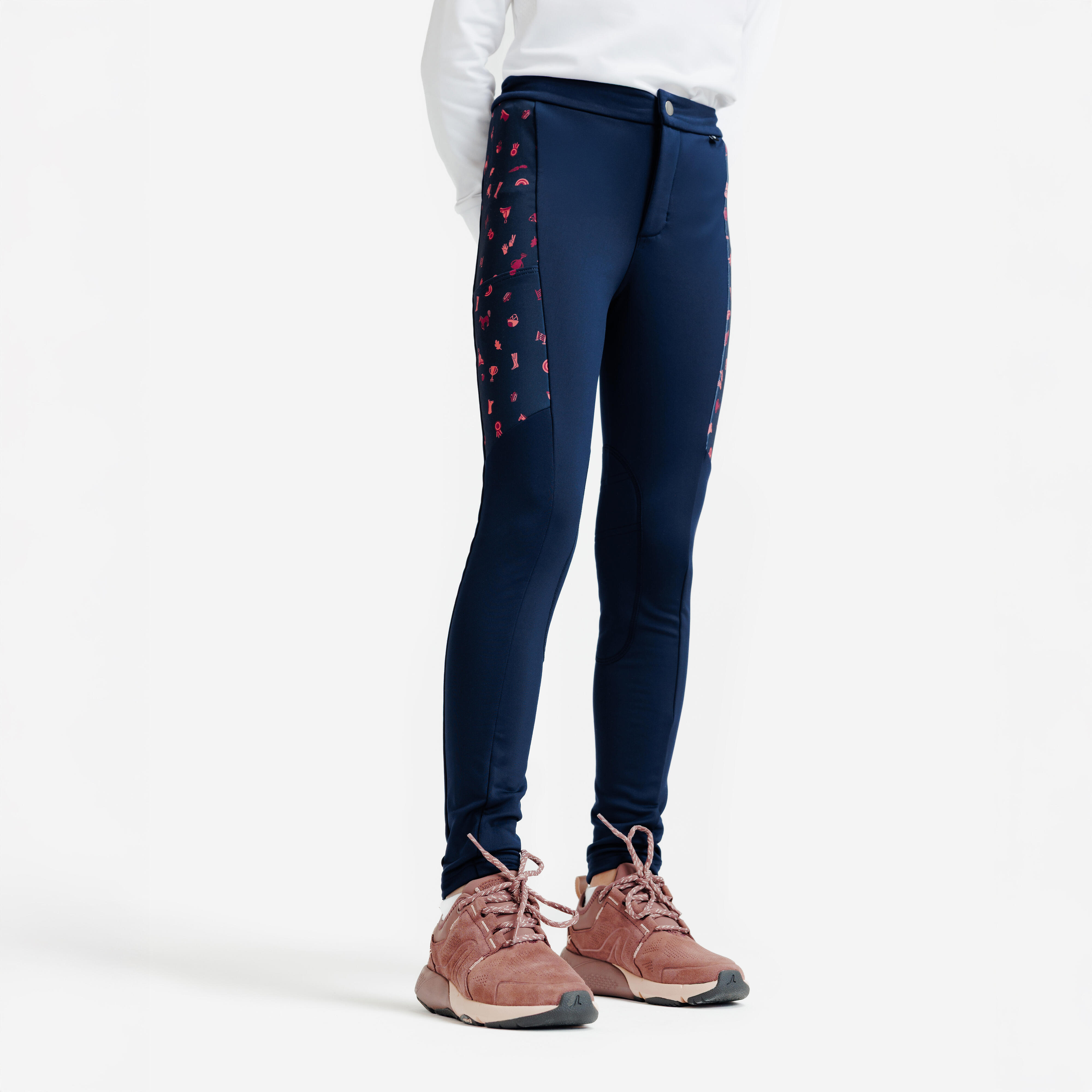 Pantalon d’équitation chaud enfant, 100 motif rose - FOUGANZA