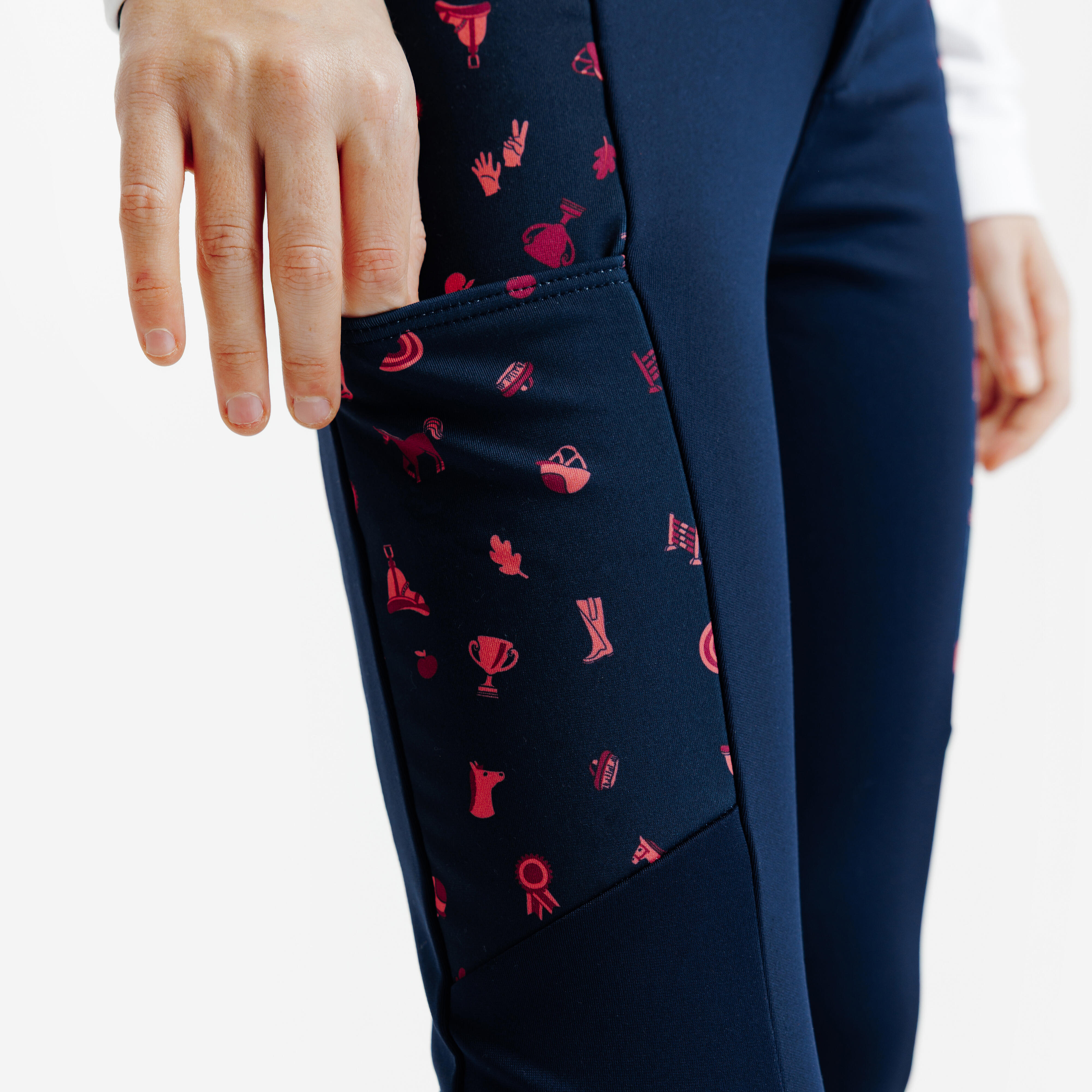 Pantalon d’équitation chaud enfant, 100 motif rose - FOUGANZA