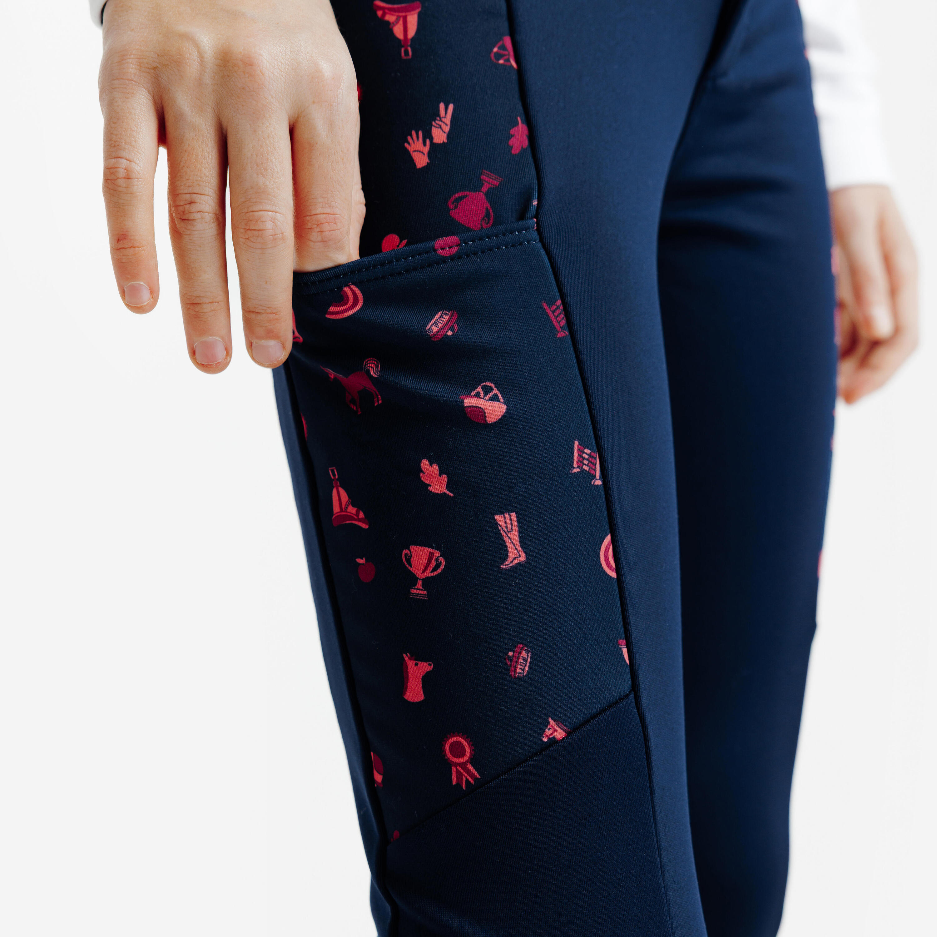 Pantalon d’équitation chaud enfant, 100 motif rose 3/7