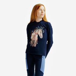 Polo manches longues équitation MAGIC junior - bleu print all over