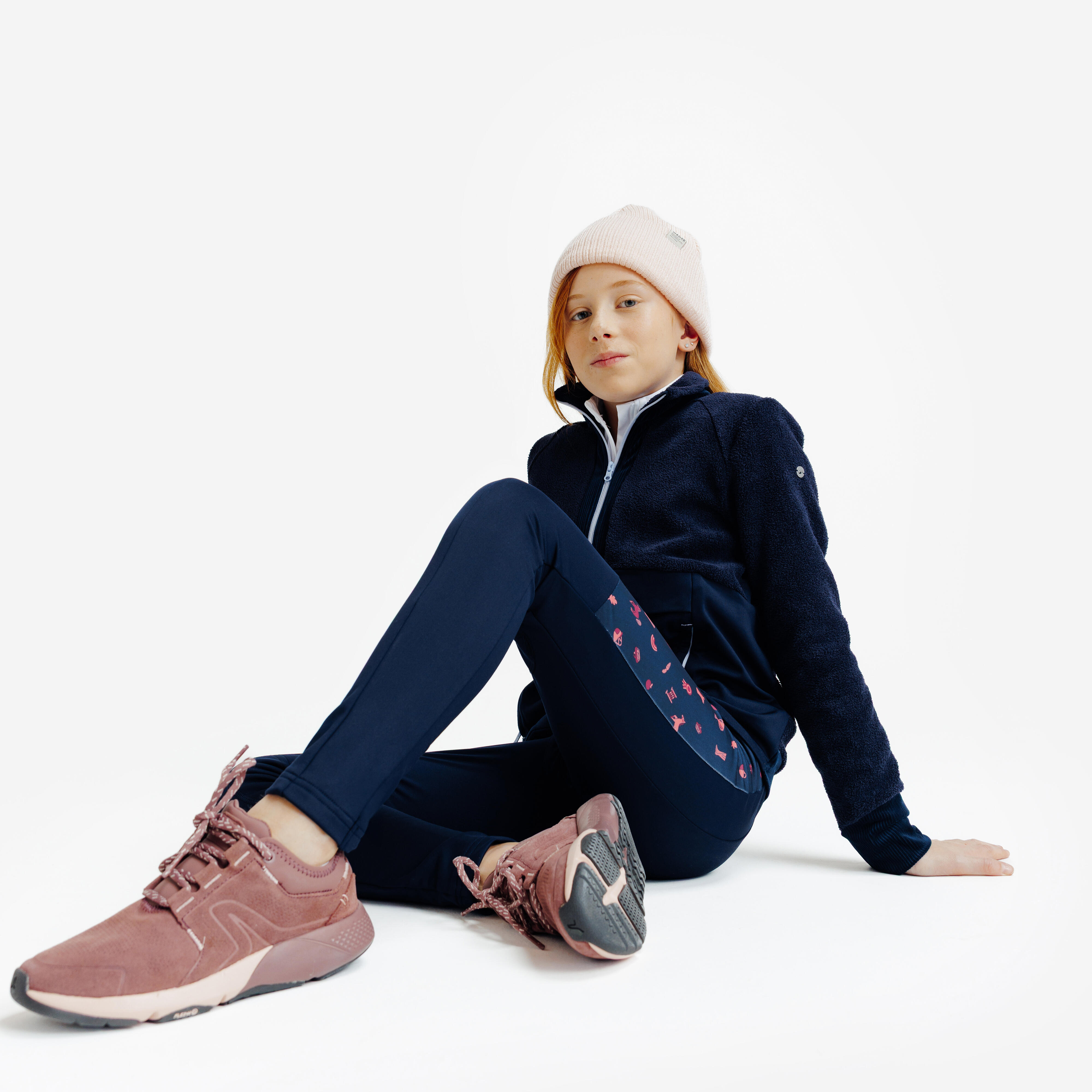 Pantalon d’équitation chaud enfant, 100 motif rose - FOUGANZA