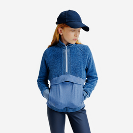 Sweat équitation demi zippé chaud enfant - Bleu comète zip Violet tendre