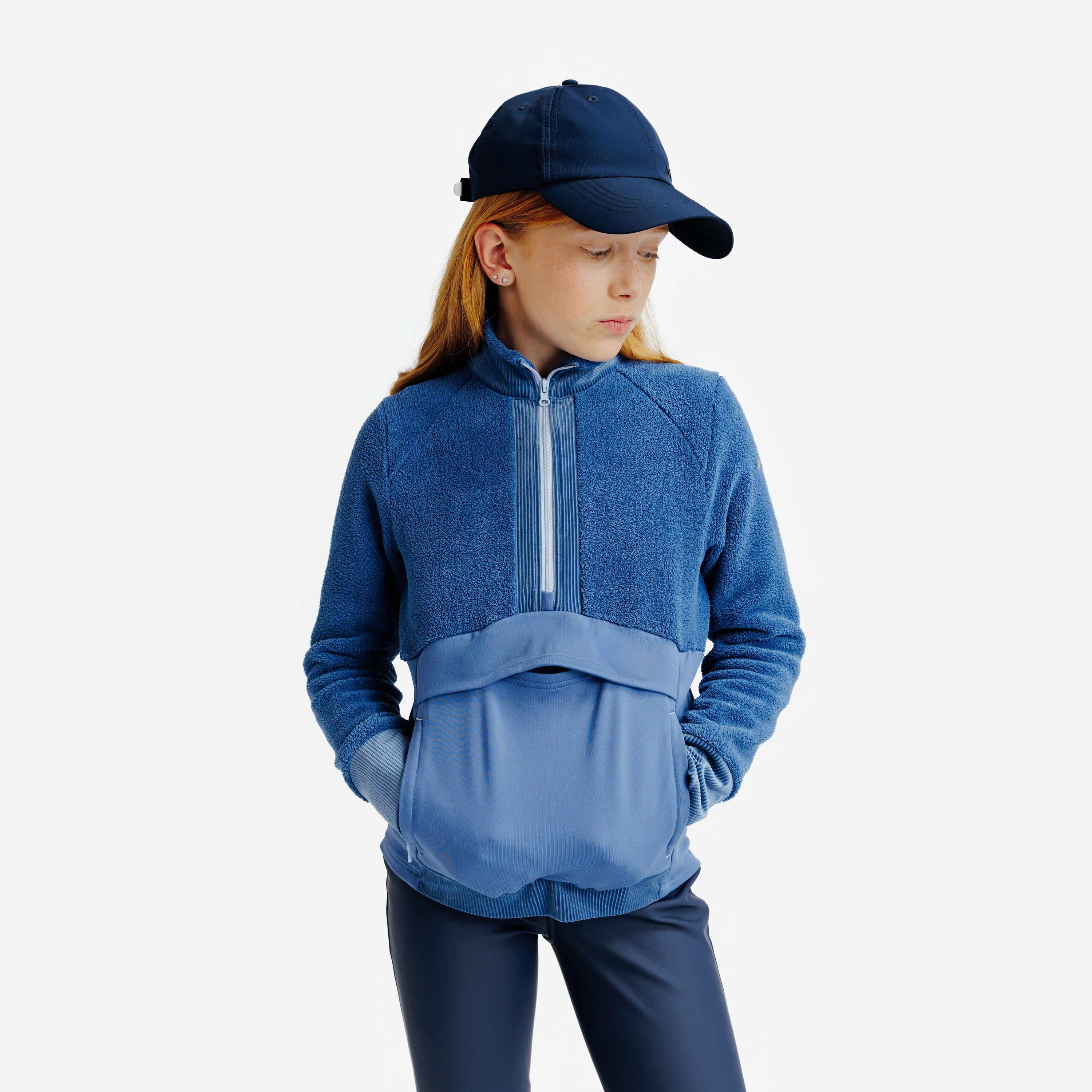 FOUGANZA Sweater met halve rits voor kinderen komeetblauw paars
