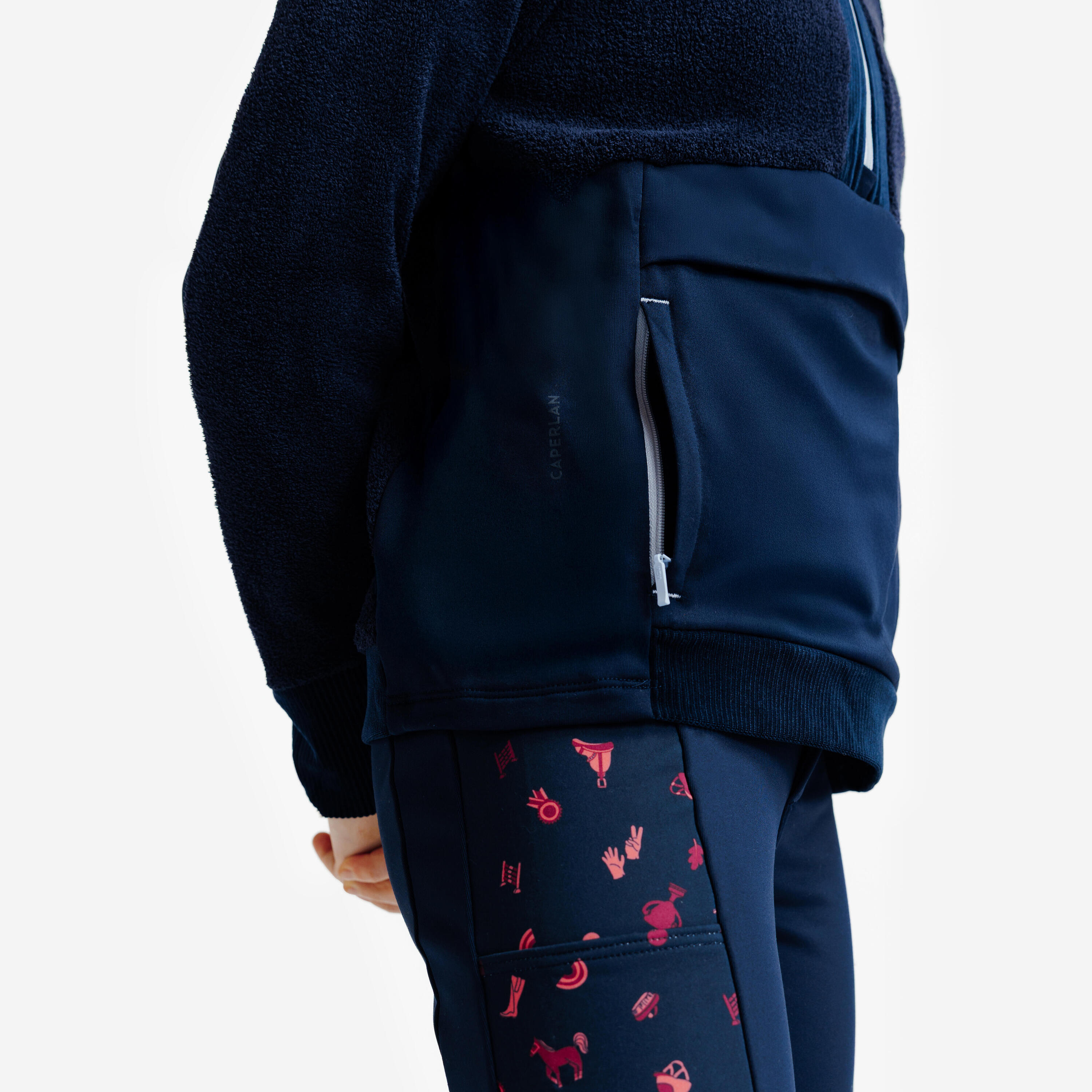 Sweatshirt Quente de Equitação Criança com Meio Fecho Azul-Escuro/Violeta 6/6