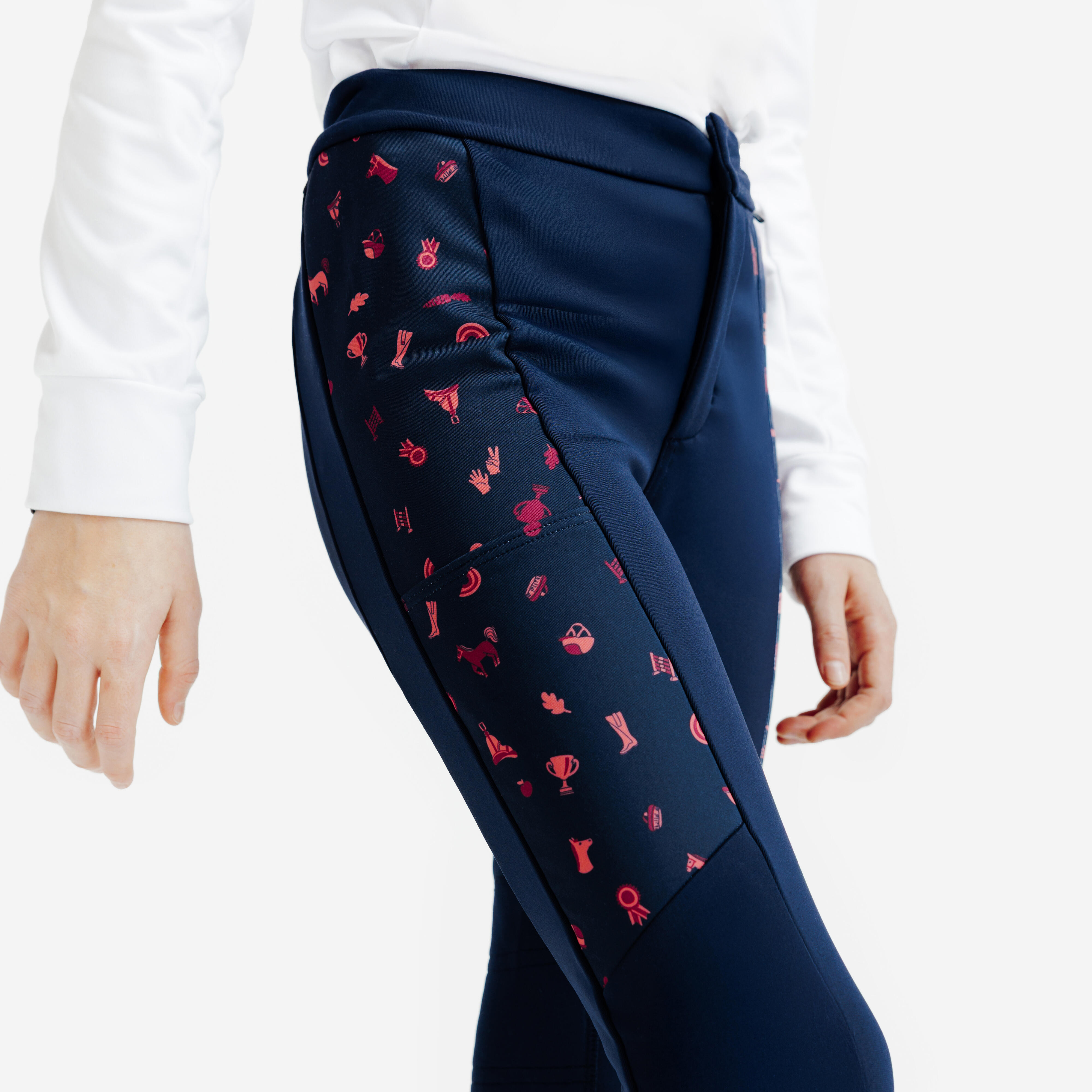 Pantalon d’équitation chaud enfant, 100 motif rose - FOUGANZA