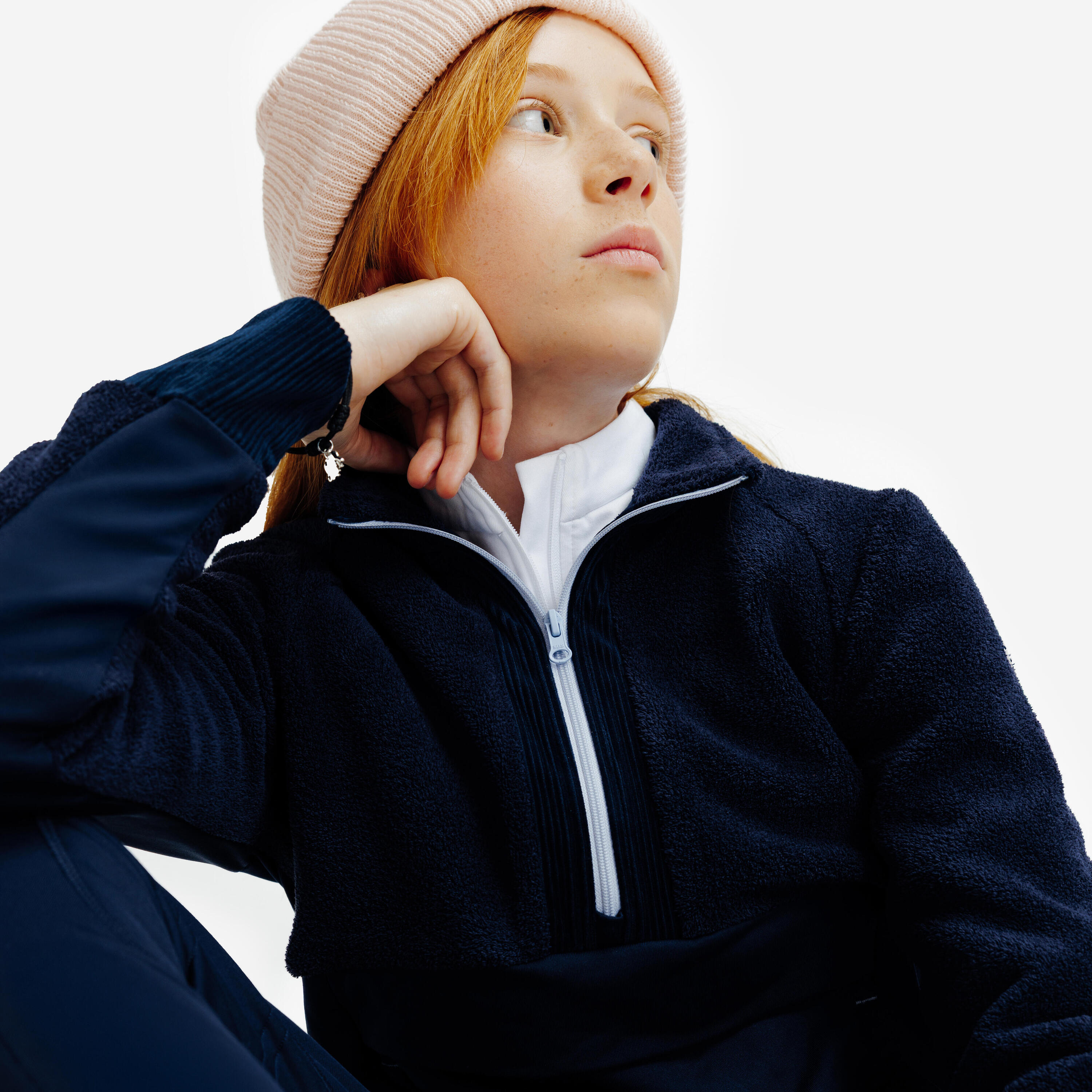 Sweatshirt Quente de Equitação Criança com Meio Fecho Azul-Escuro/Violeta 3/6