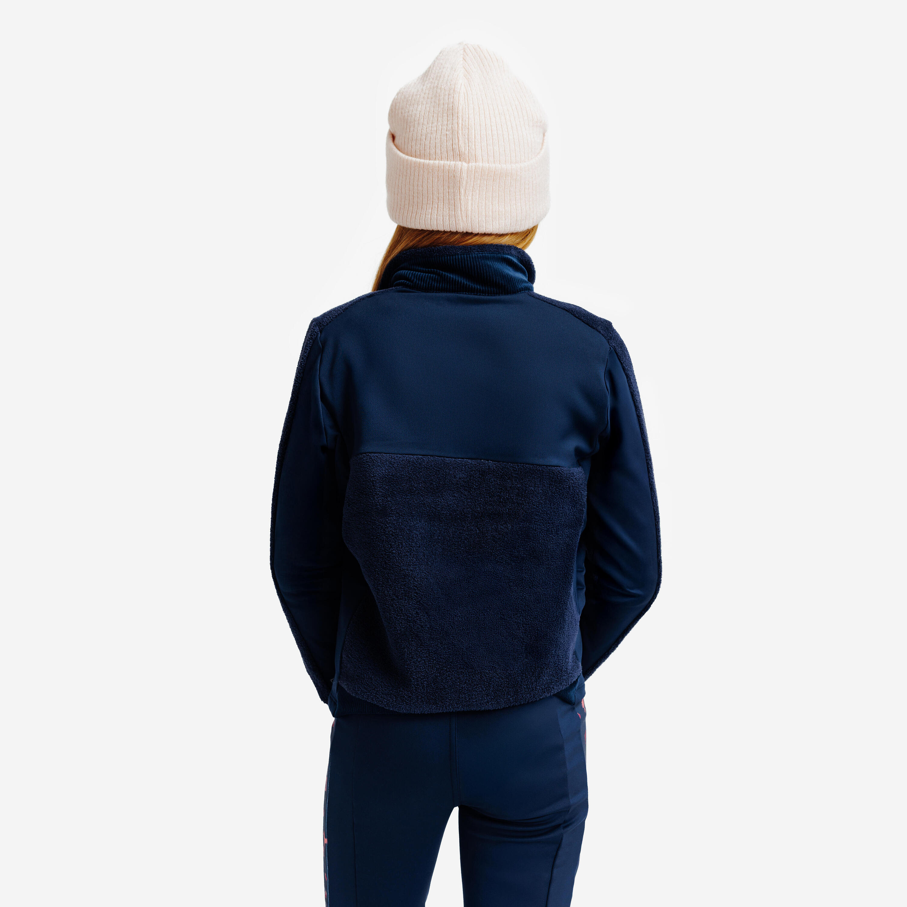 Sweatshirt Quente de Equitação Criança com Meio Fecho Azul-Escuro/Violeta 4/6