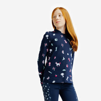 Reit-Poloshirt Magic langarm Kinder Print blau