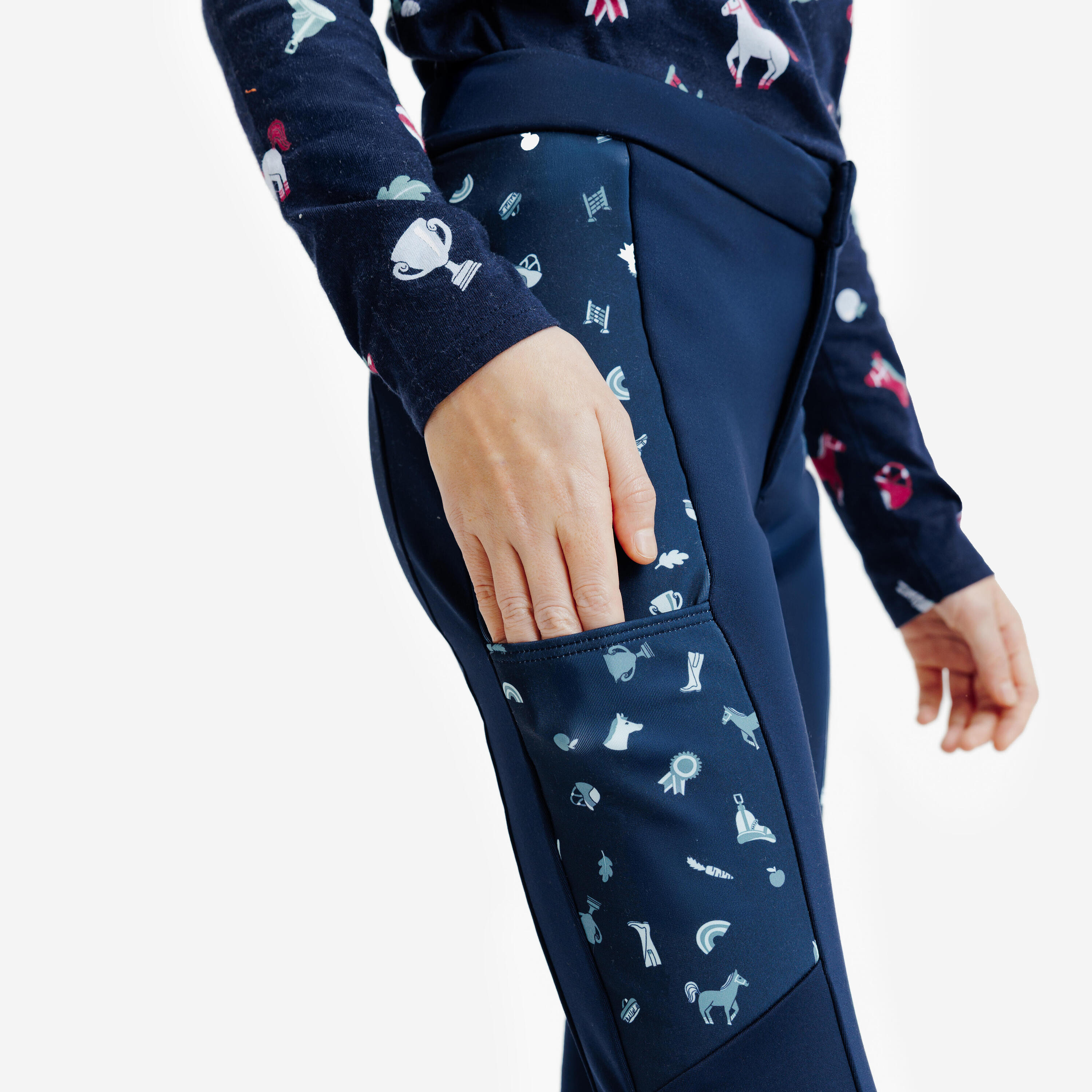Pantalon équitation warm junior - print vert 4/6