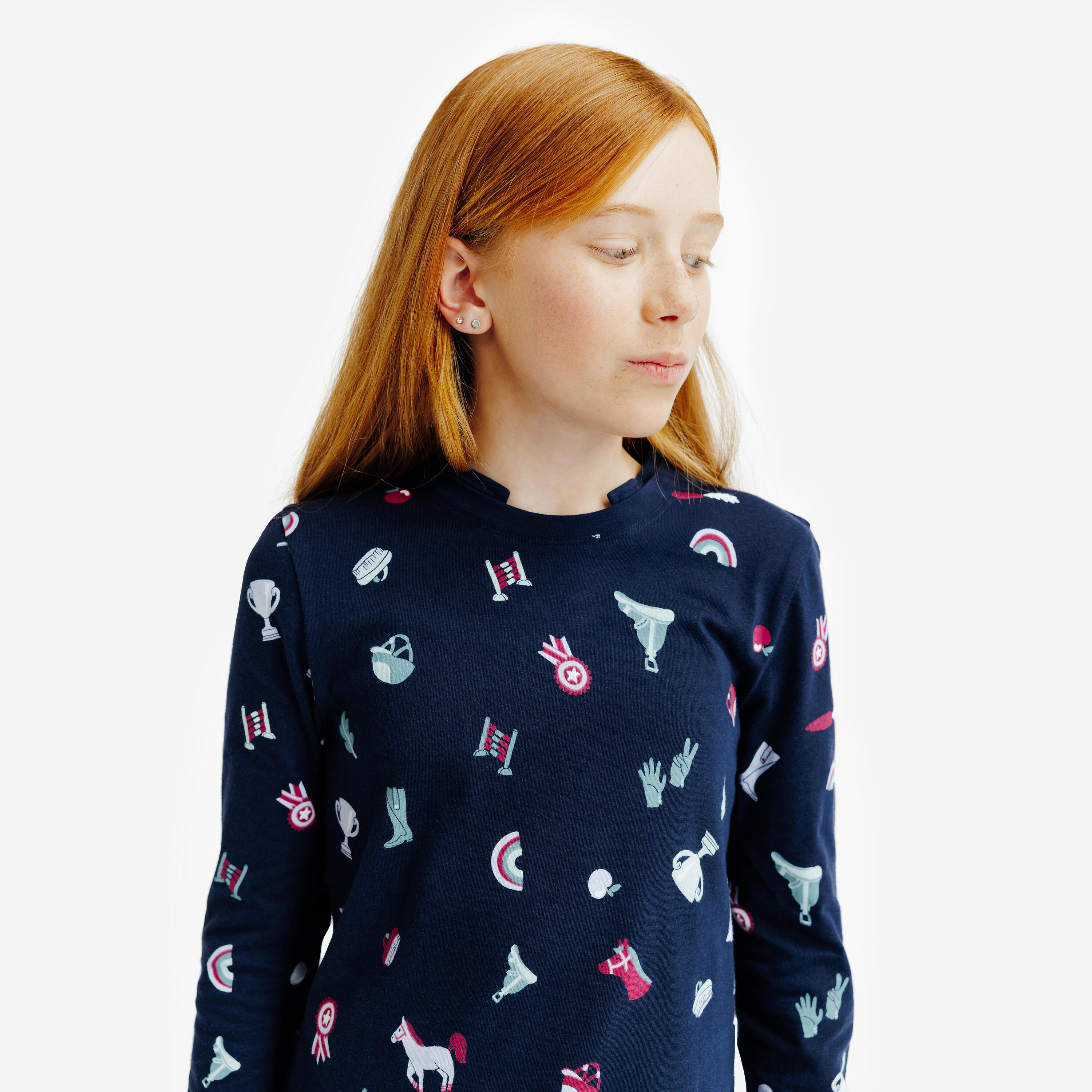 Polo manches longues équitation MAGIC junior - bleu print all over 2/3