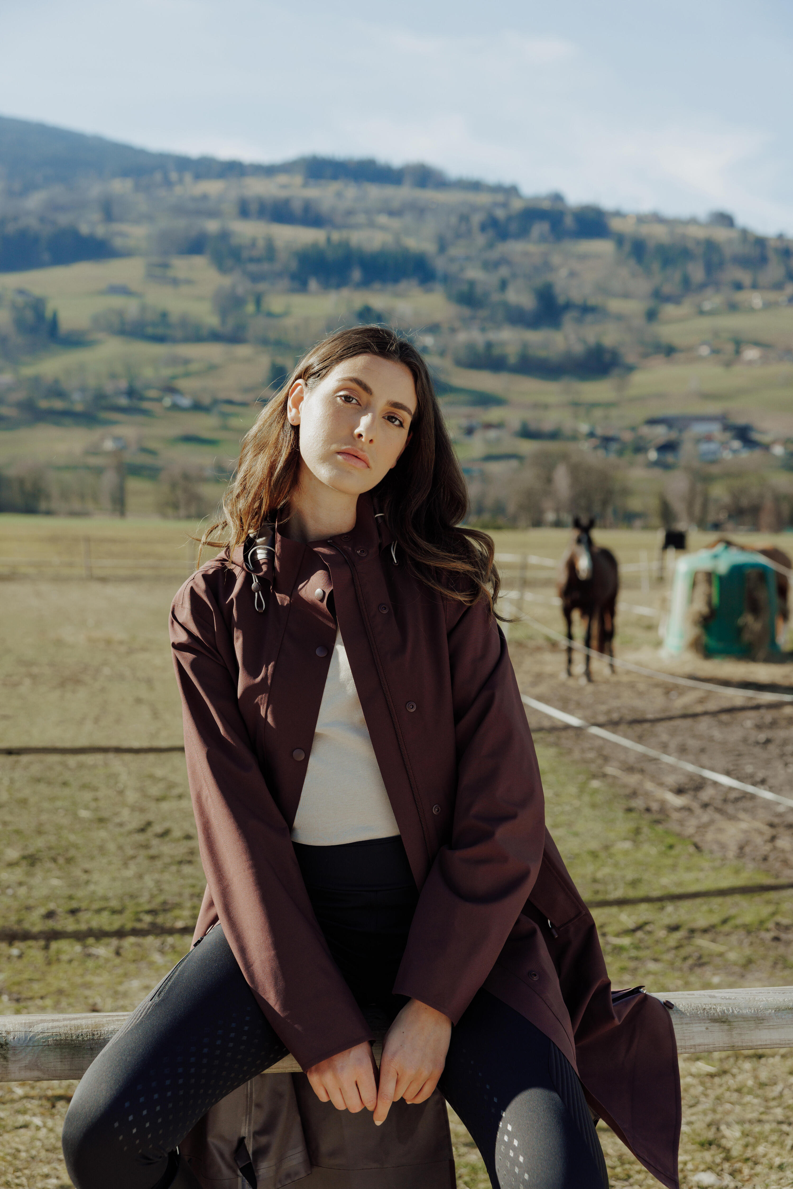 Veste équitation longue imperméable - marron FOUGANZA