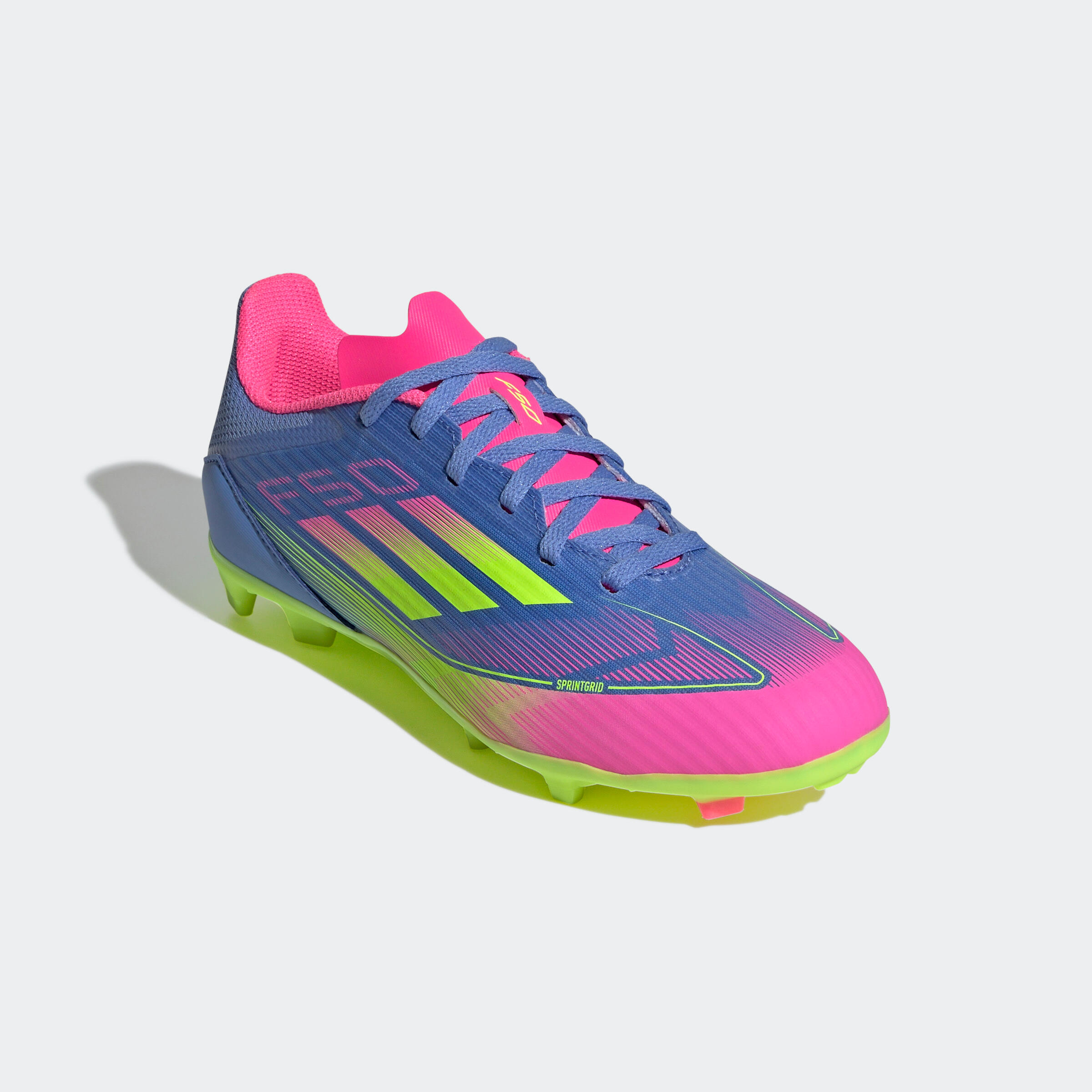 adidas F50 League FG/MG voetbalschoenen kind blauw/roze/geel 9/11