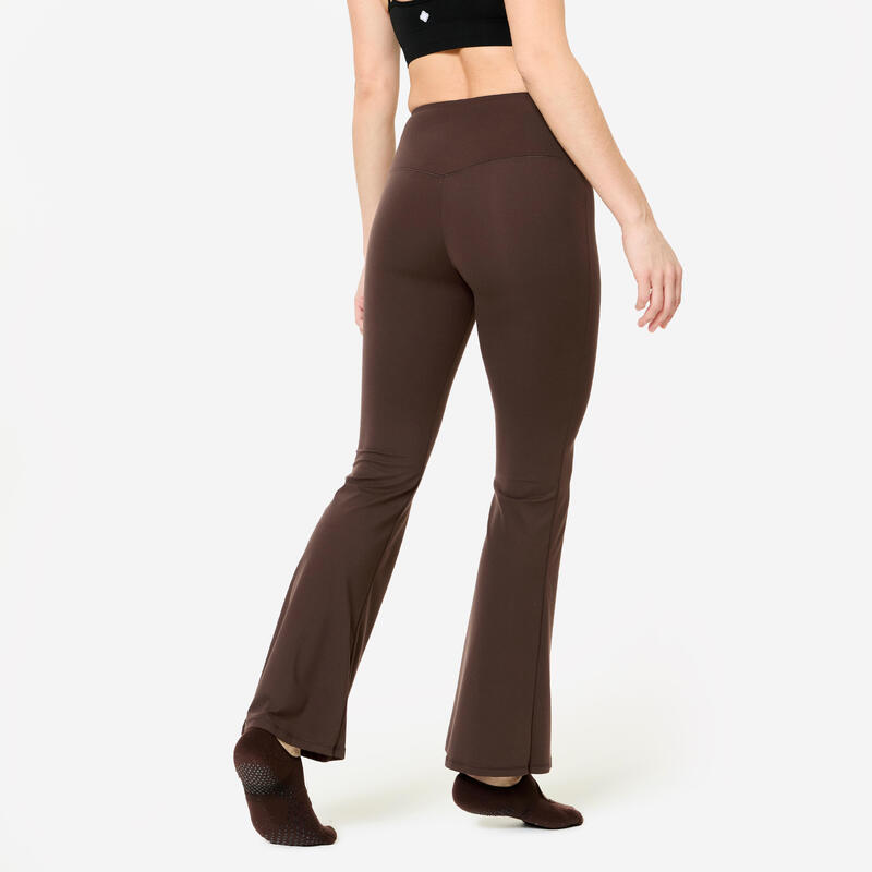 Pantalon de fitness évasé taille haute femme, marron